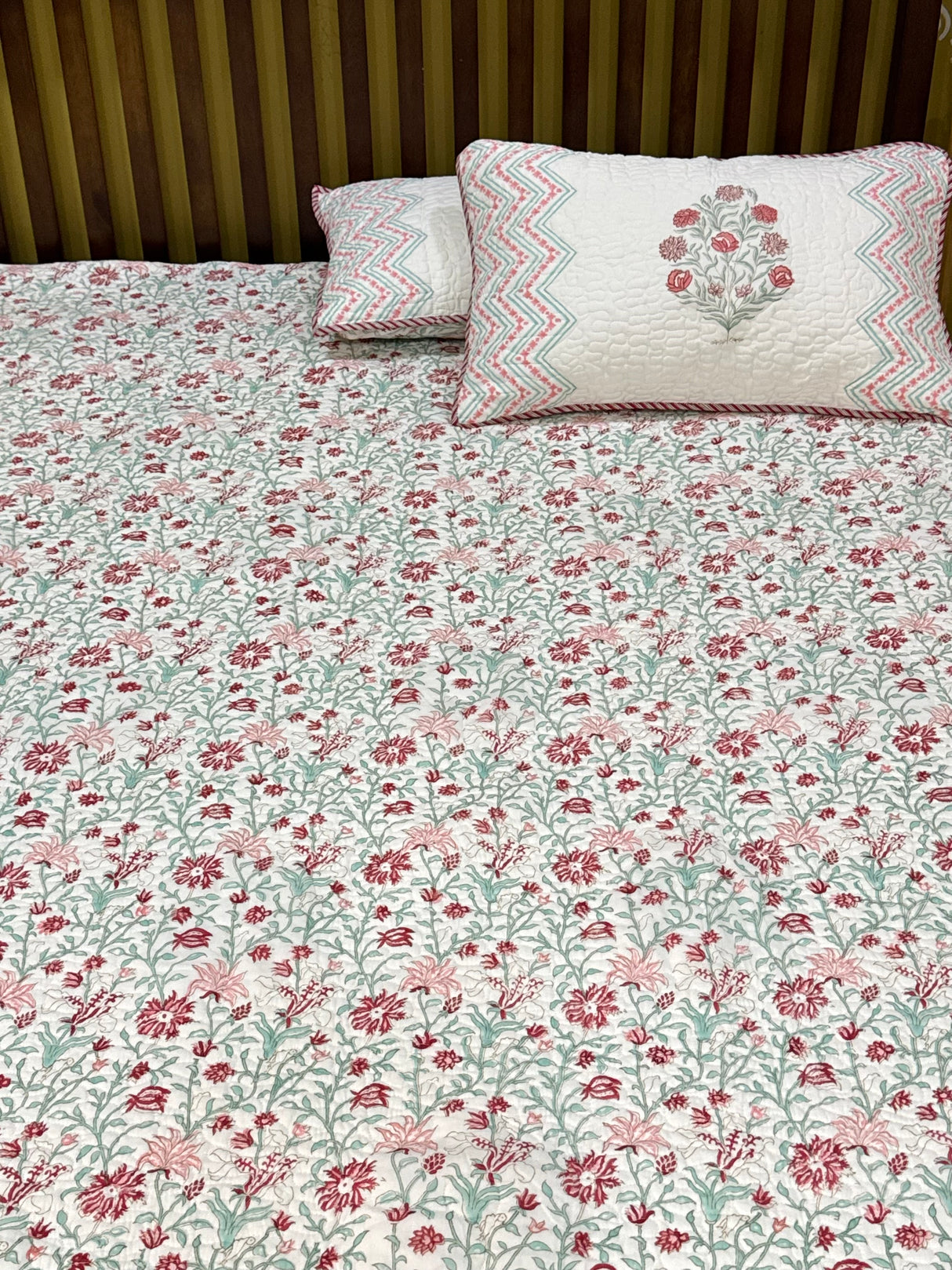 KING Size Quilted Blockprint REVERSIBLE Mulmul Bedcover (108*108 inches)