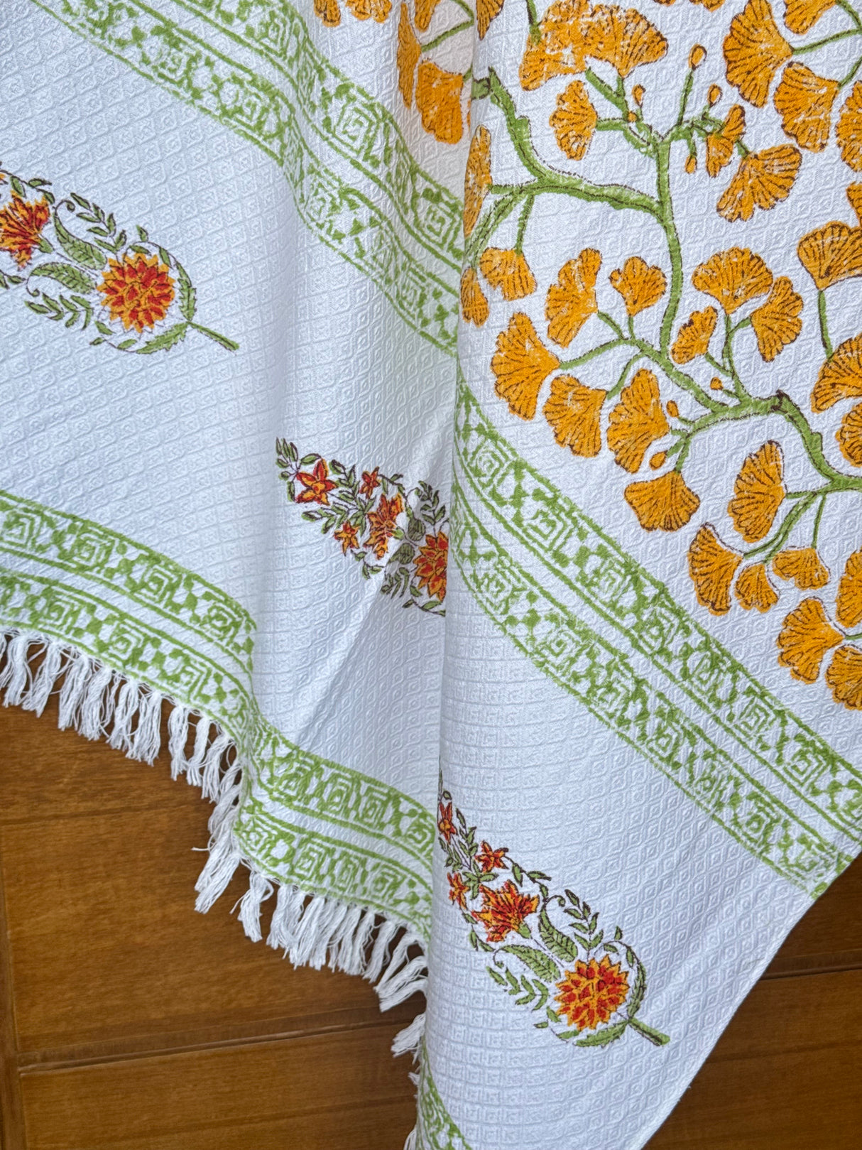 Beautiful Yellow Blockprint Soft Cotton Towel– Cotton Jacquard Weave