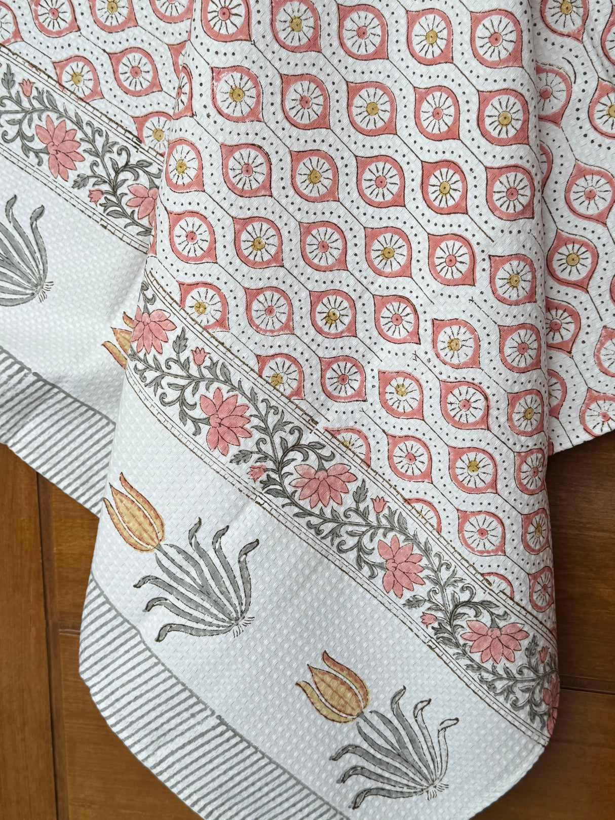 Chic Peach Blockprint Cotton Towel – Waffle Weave