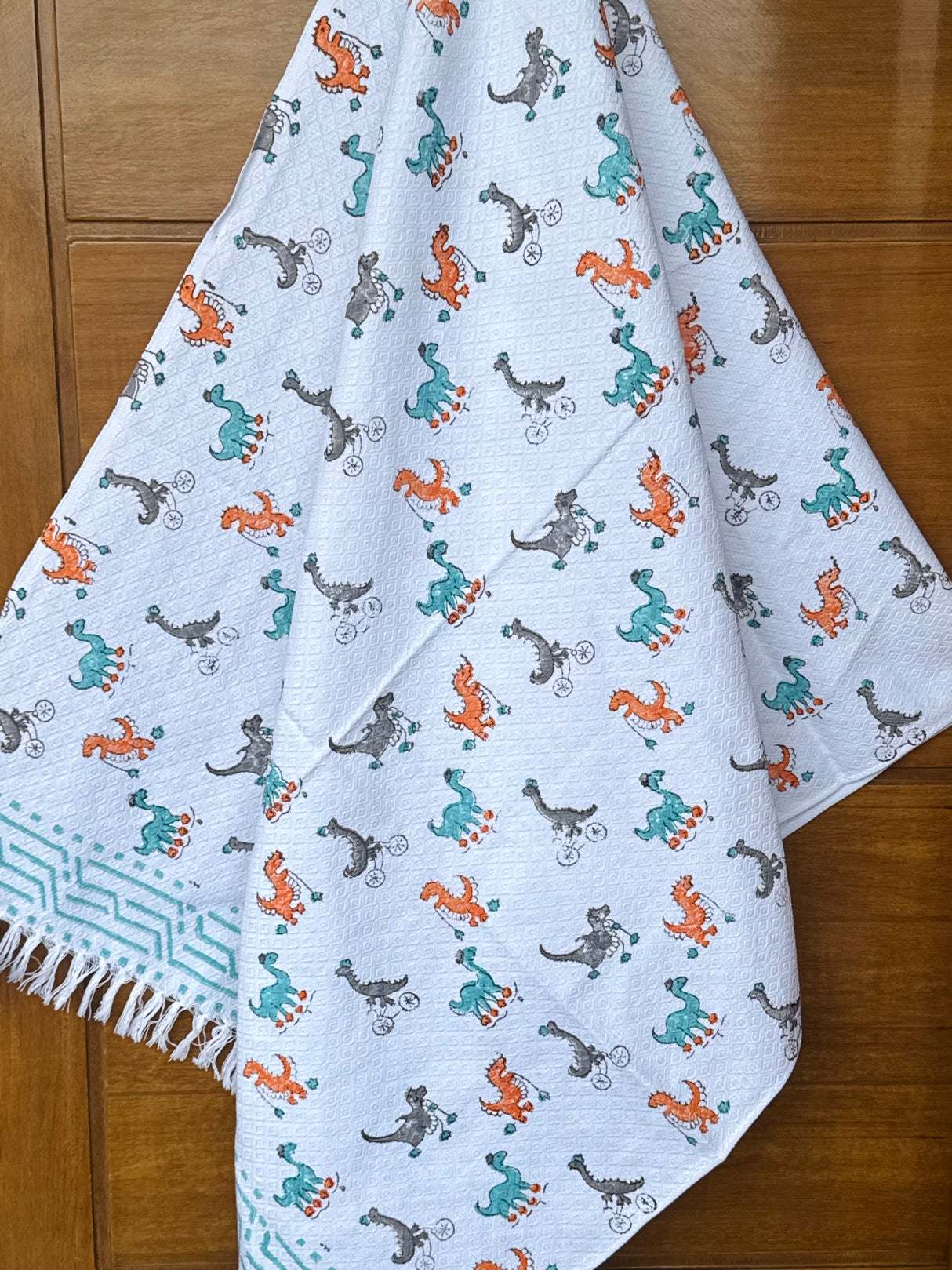 Dinosaur Blockprint Kids Towel – Cotton Jacquard Weave