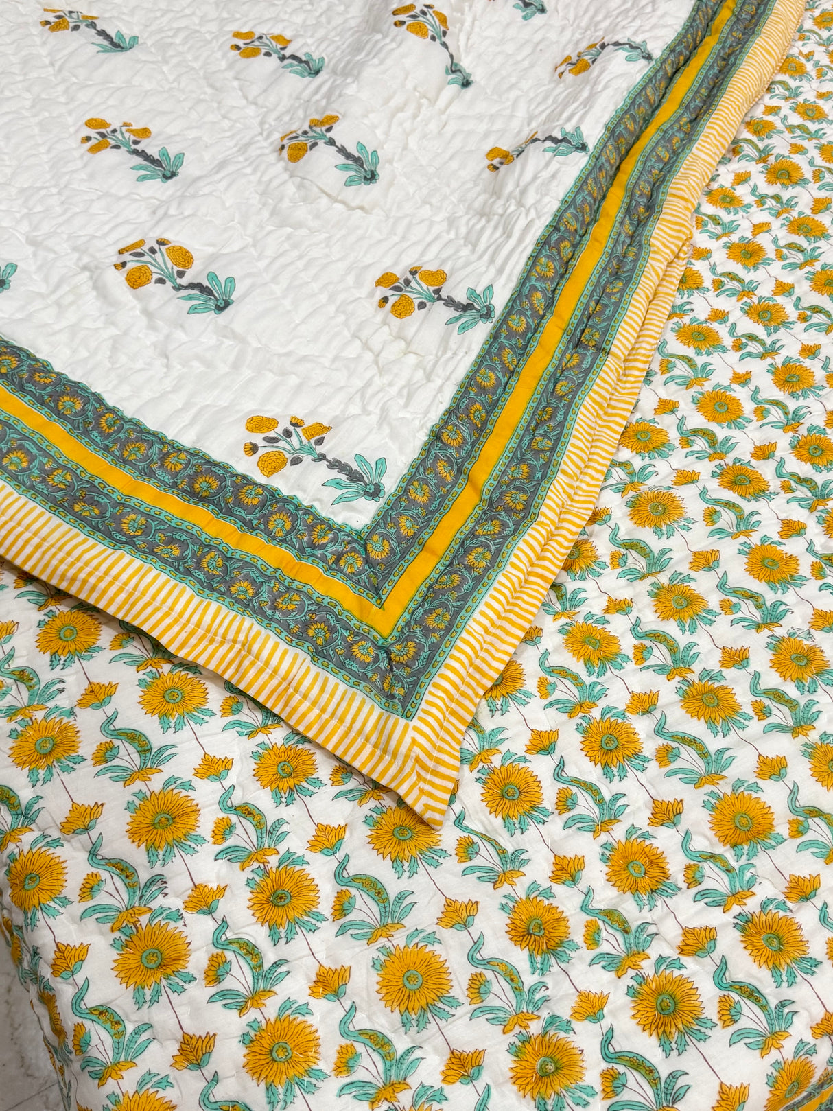 Blockprint Mulmul Reversible Quilt