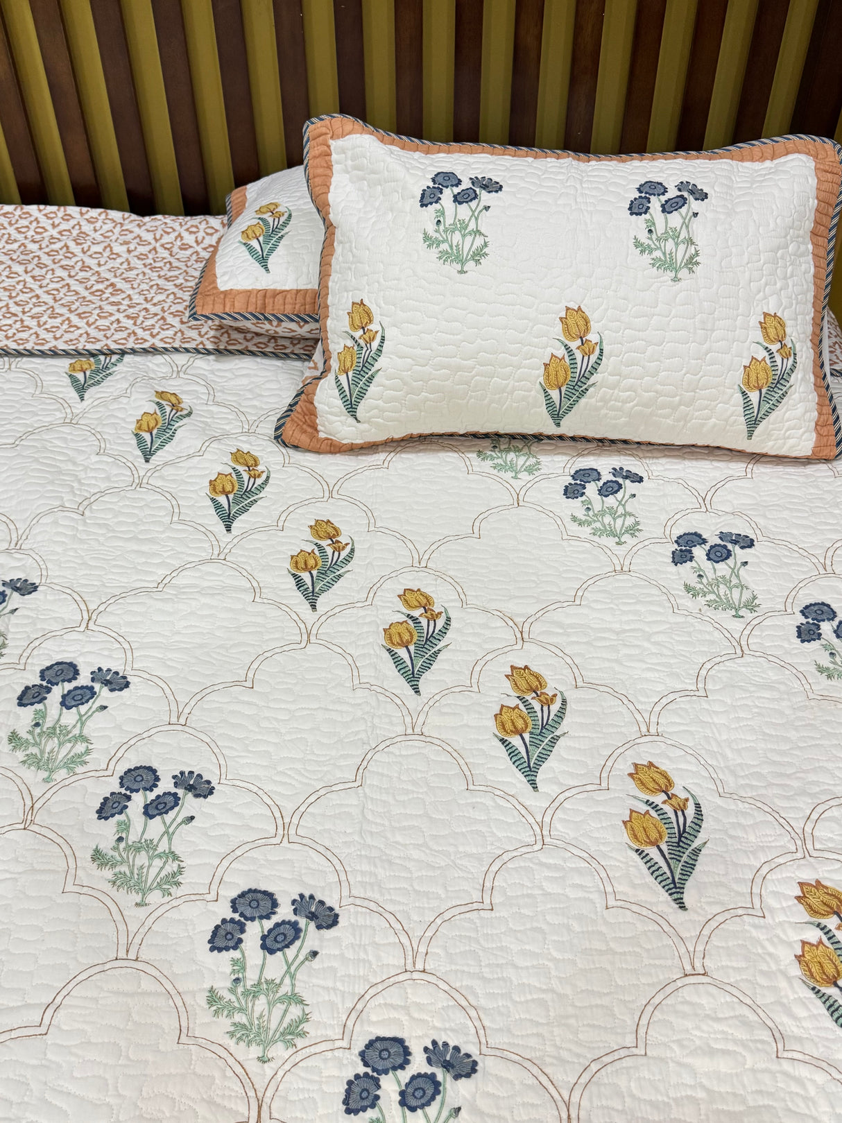 KING Size Quilted Blockprint REVERSIBLE Mulmul Bedcover (108*108 inches)