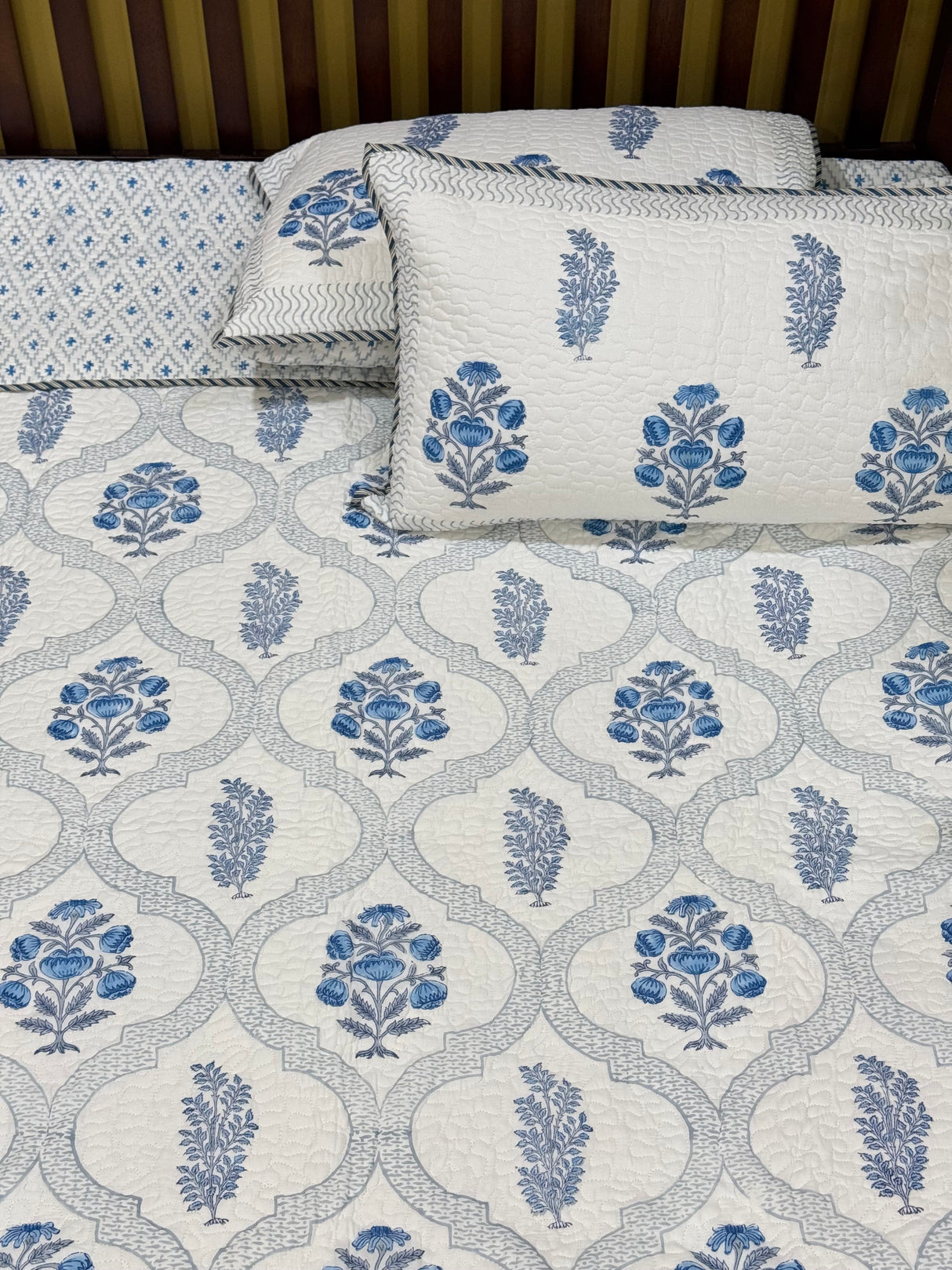 KING Size Quilted Blockprint REVERSIBLE Mulmul Bedcover (108*108 inches)