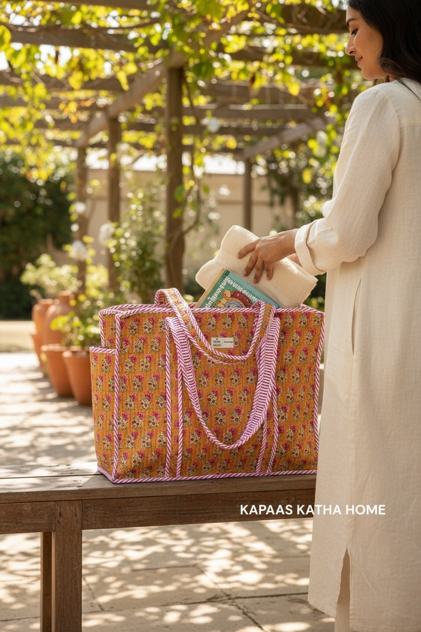 Mustard Beauty Tote Bag (with Zip Closure)
