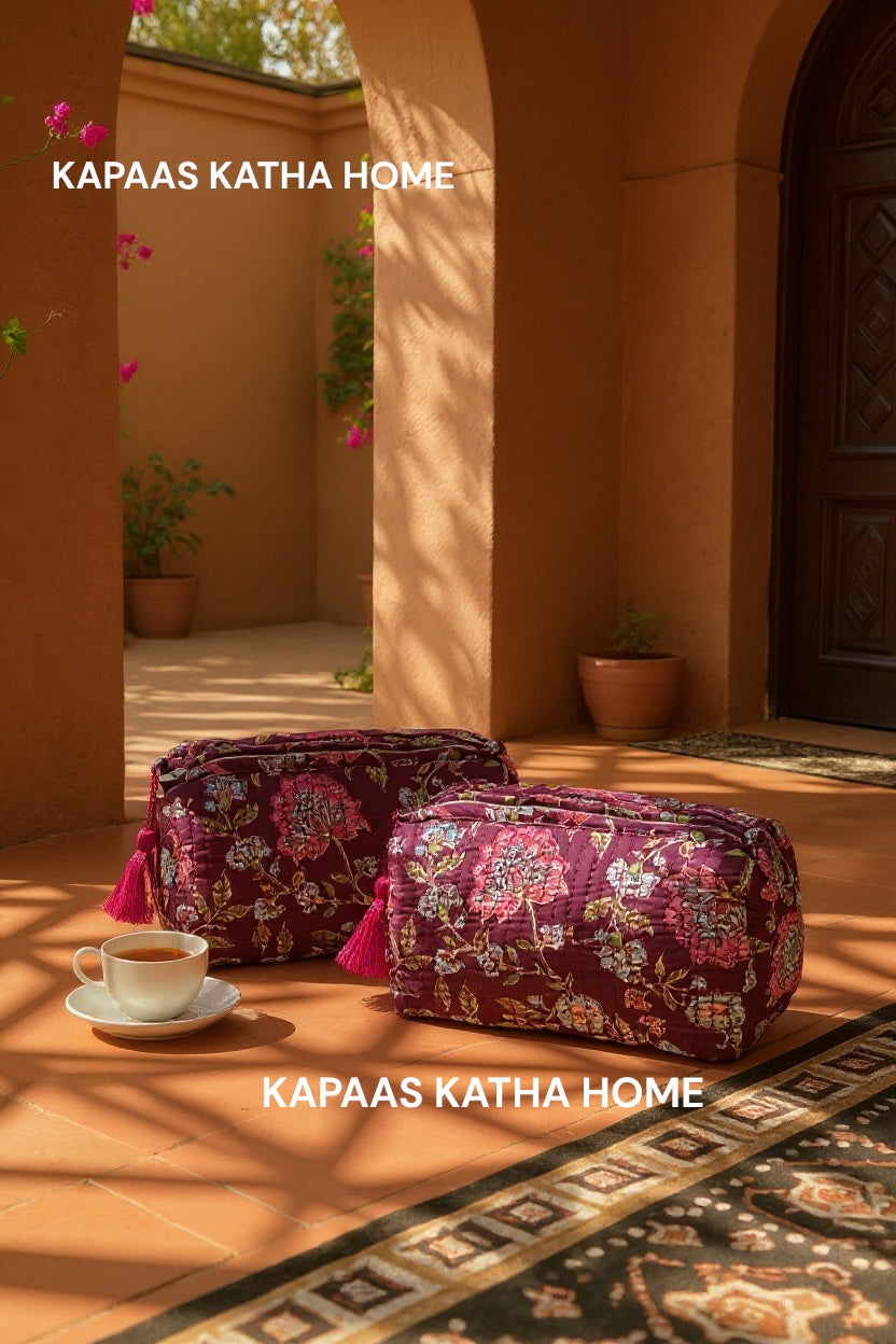 Purple Floral Set of 2 Pouches (medium and small)