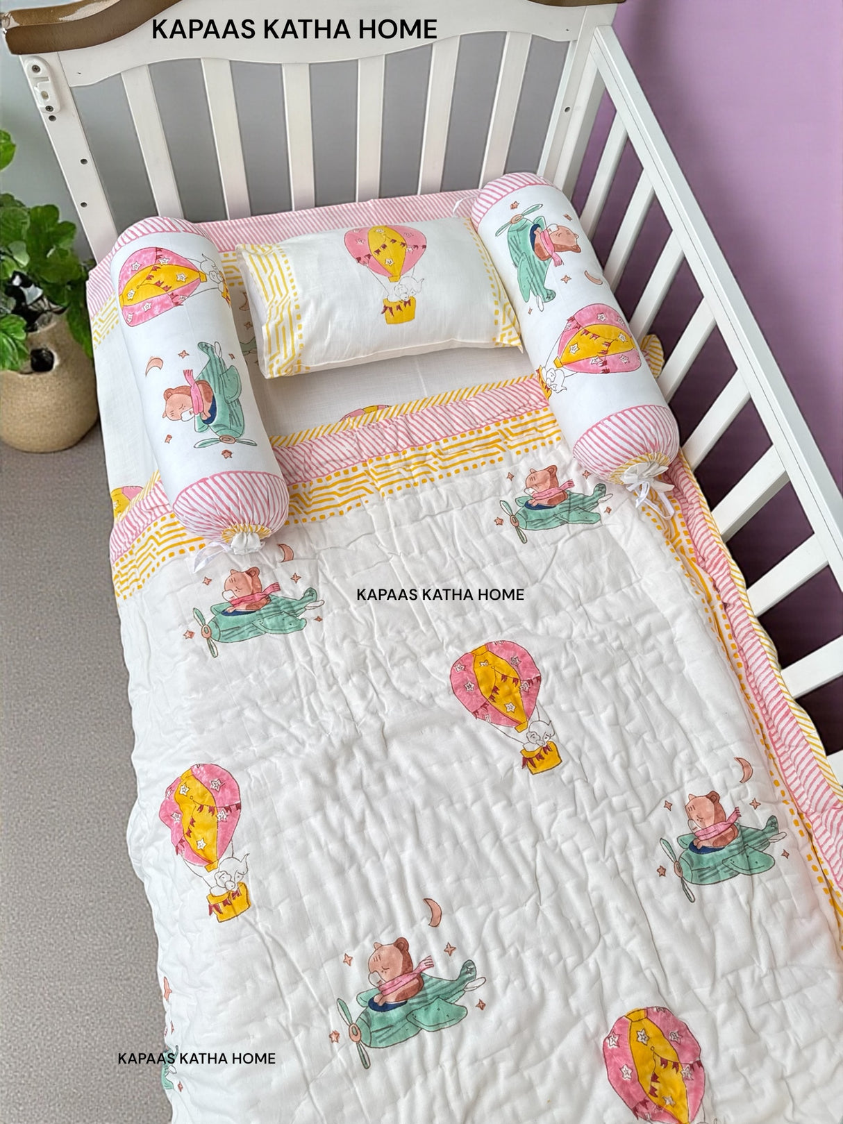 Hot Air Balloon- Baby Cot Bedding (cot sheet, quilt, pillow, bolsters)