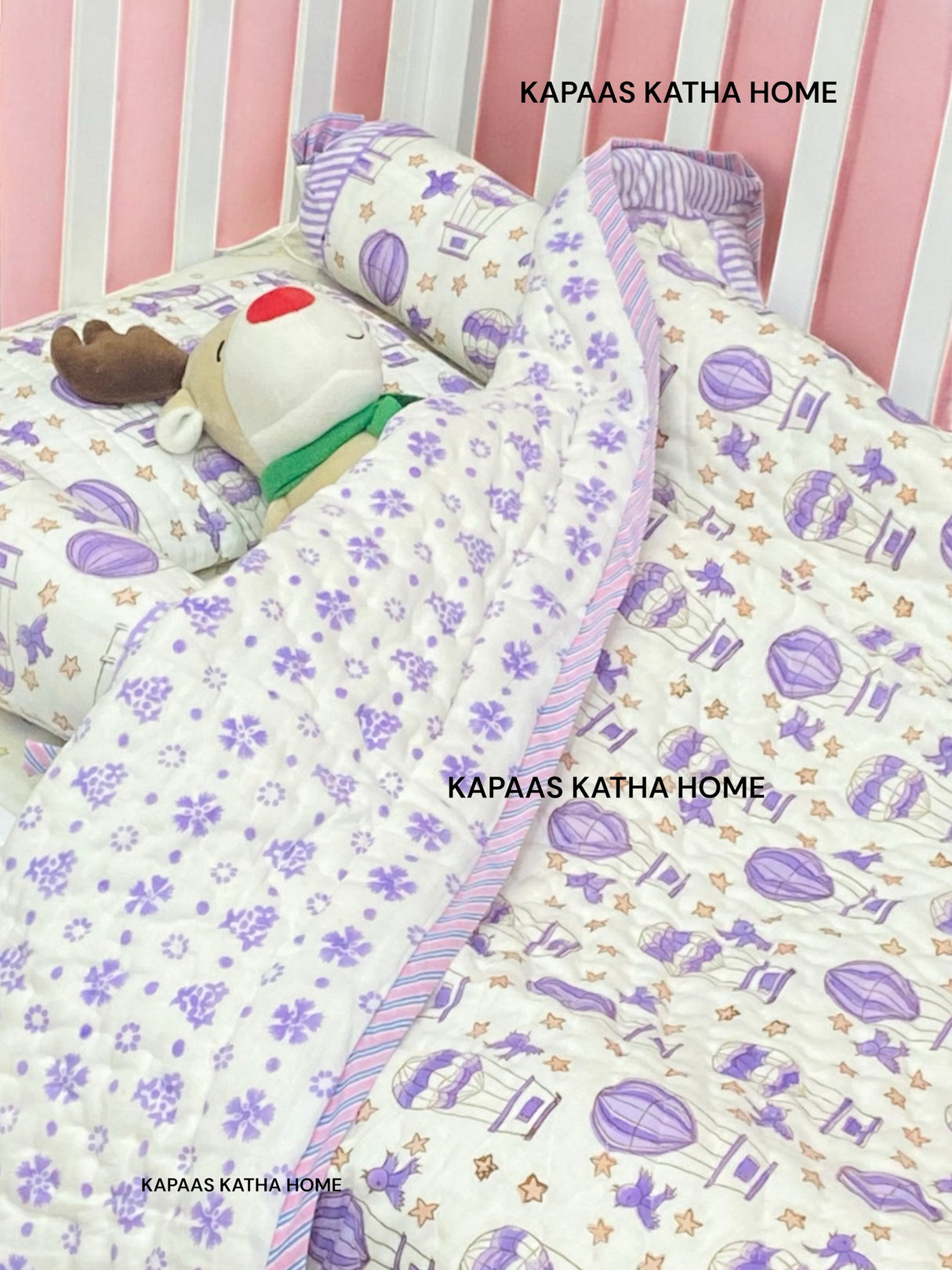 Hot Air Balloon- Baby Cot Bedding (quilt, pillow, bolsters)