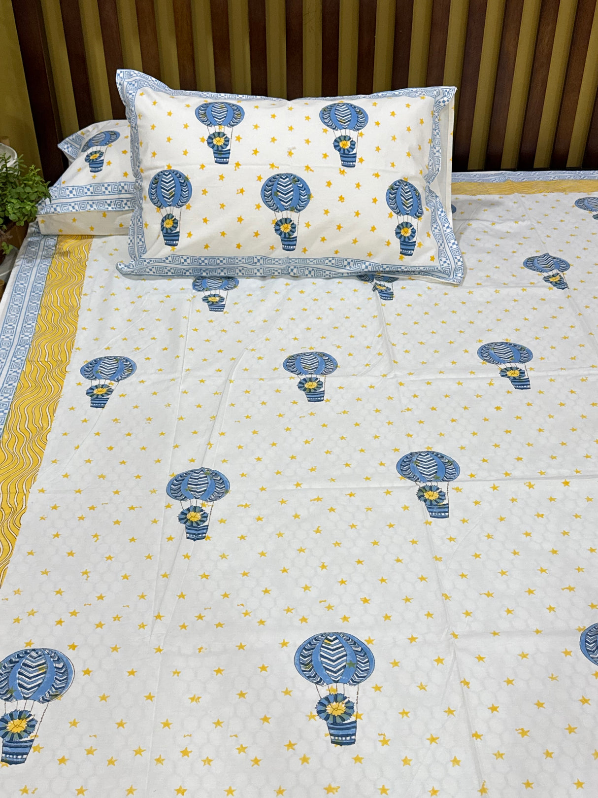 Cute Hot Air Balloon Handblock Printed Kids Cotton Bedsheet
