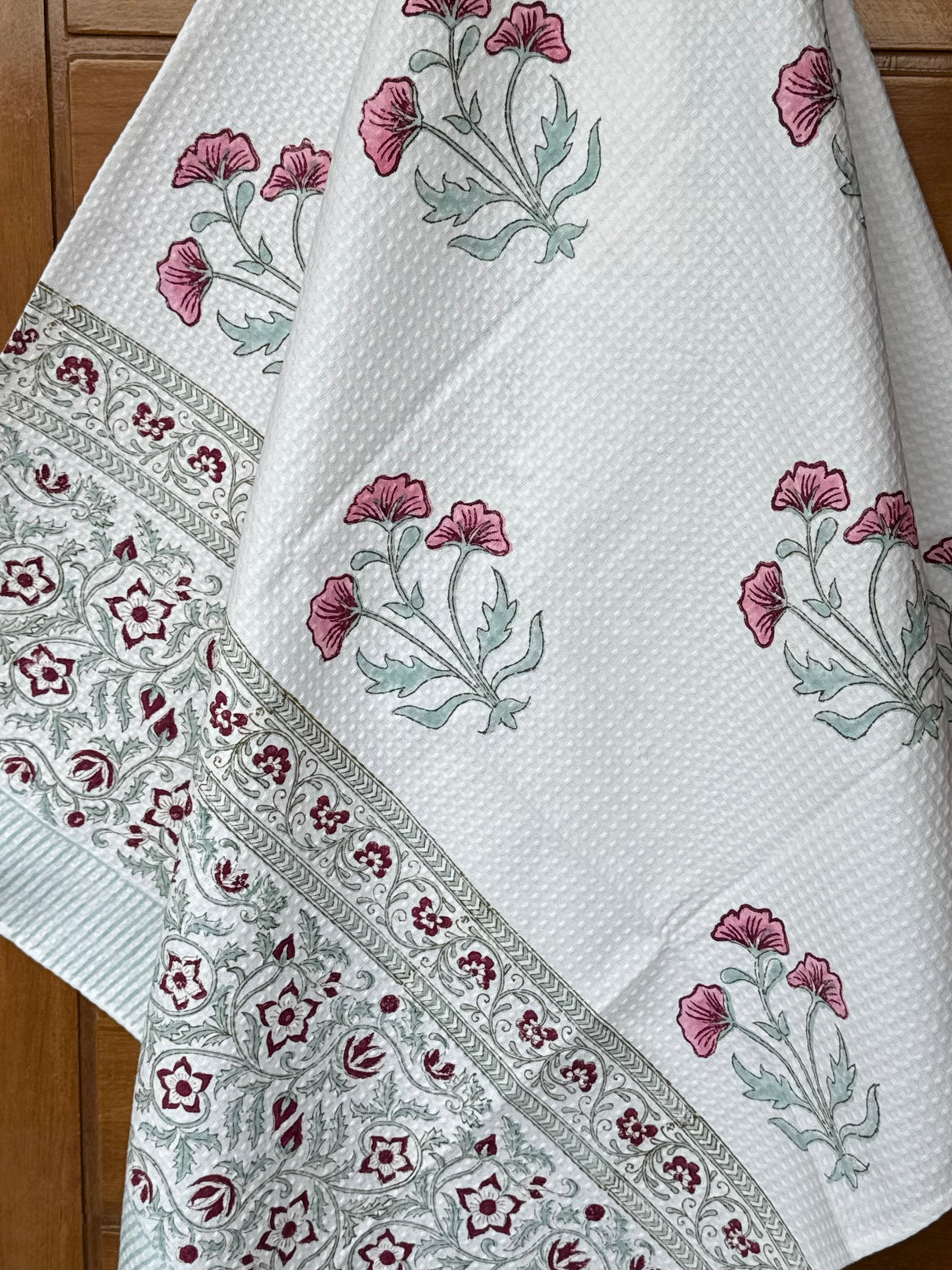 Fancy Floral Blockprint Cotton Towel – Waffle Weave