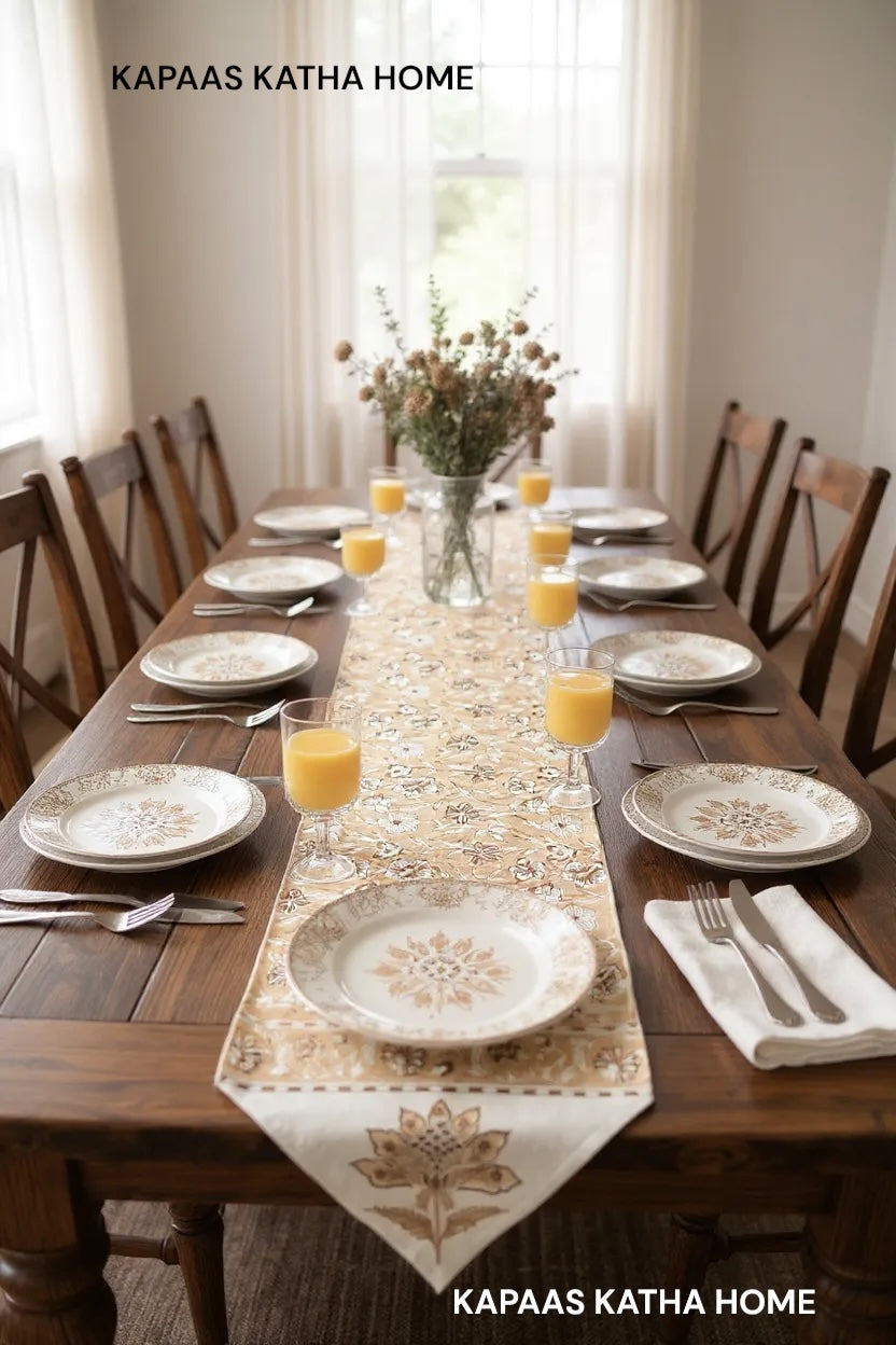 Fancy Floral Blockprint Cotton Table Runner