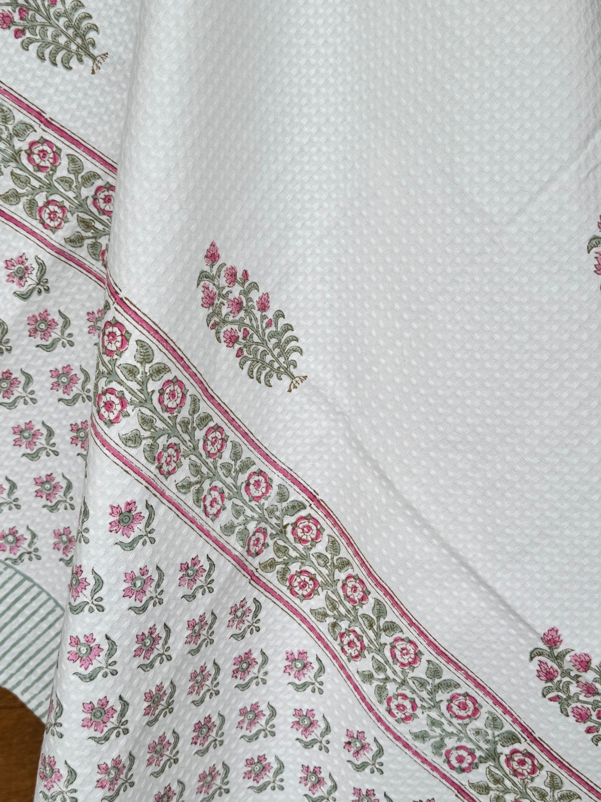 Royal Pink Floral Blockprint Cotton Towel – Waffle Weave