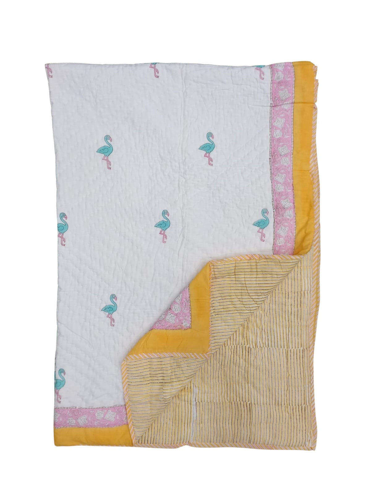 Flamingo HandBlock Printed Mulmul Reversible Quilt