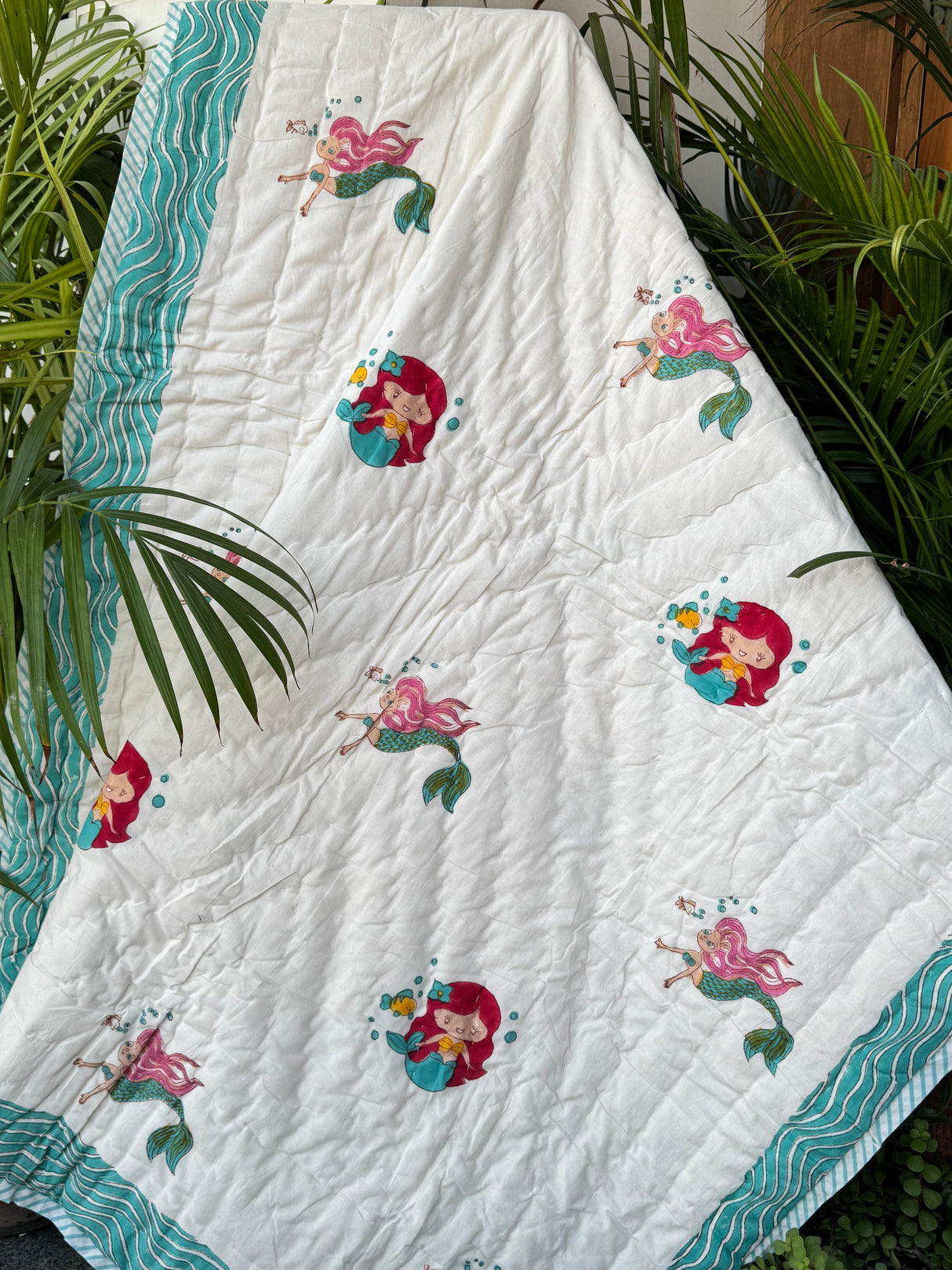 Mermaids Blockprint Kids Quilt