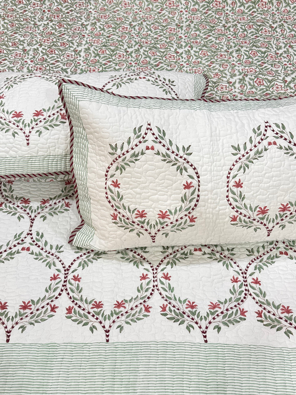 KING Size Quilted Blockprint REVERSIBLE Mulmul Bedcover (108*108 inches)