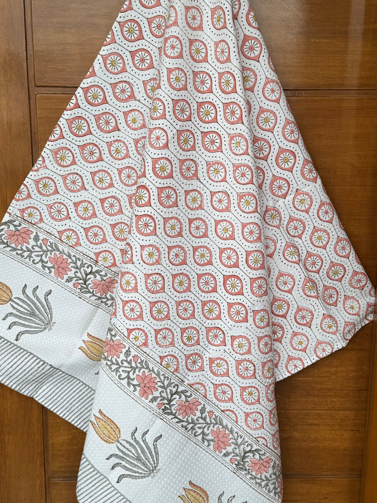 Chic Peach Blockprint Cotton Towel – Waffle Weave