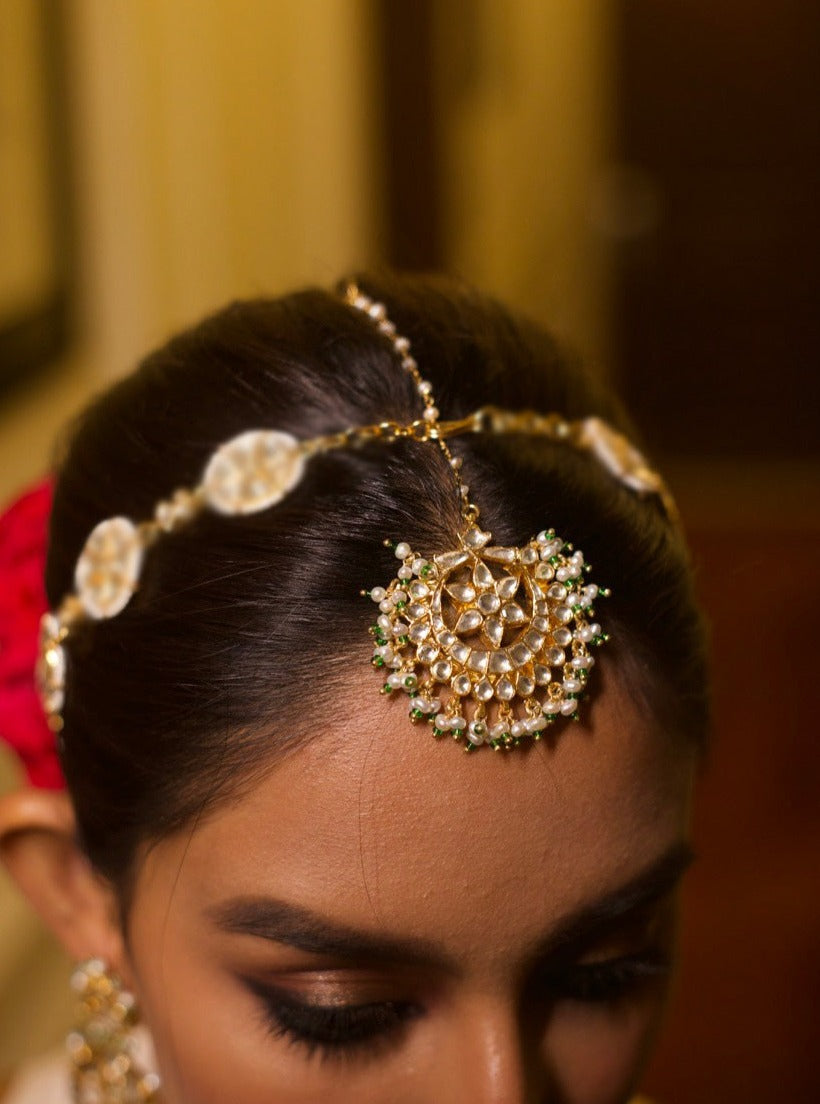 Handcrafted Kundan 92.5 Silver Base Maang Tikka