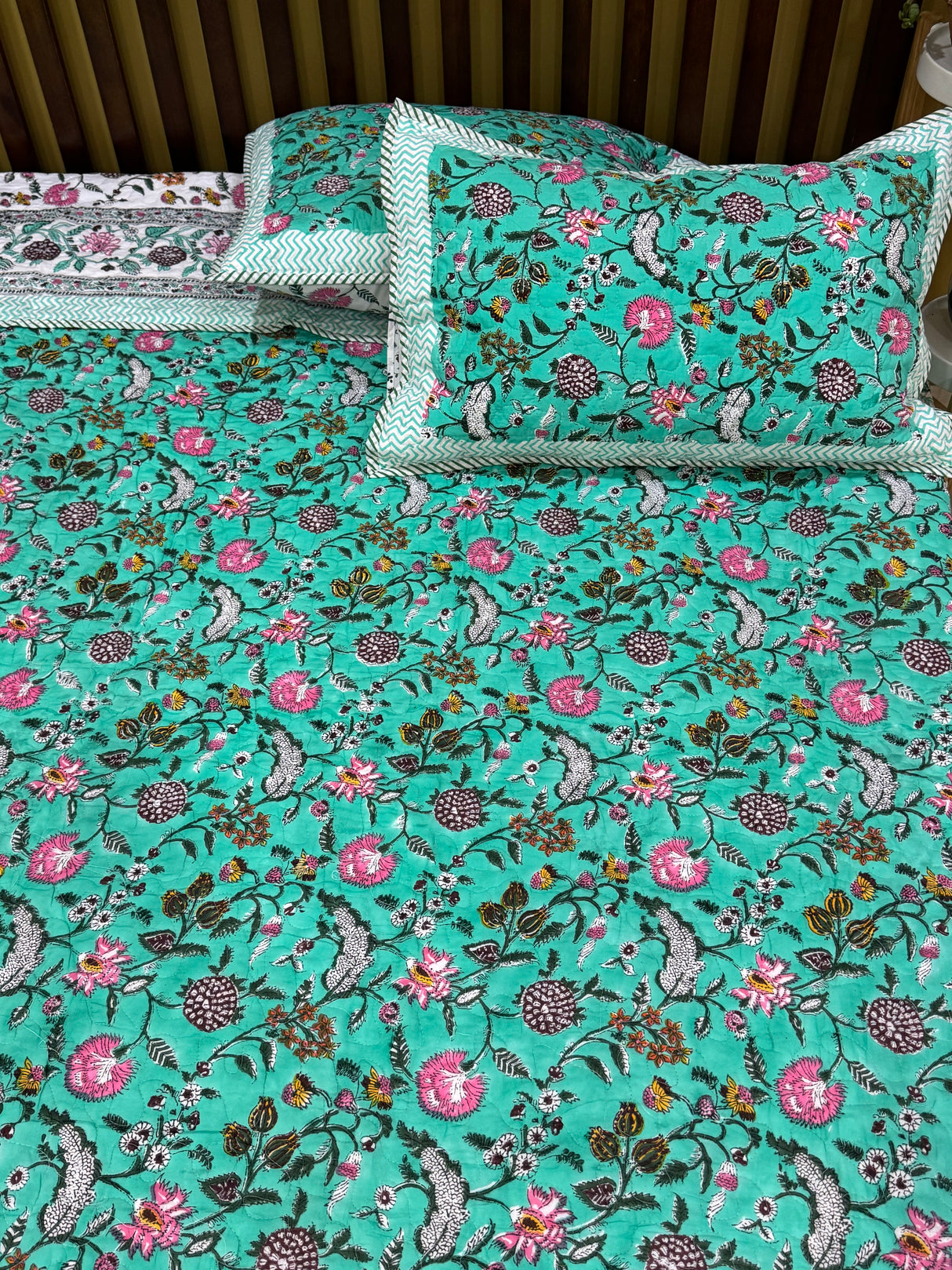 KING Size Quilted Blockprint REVERSIBLE Mulmul Bedcover (108*108 inches)