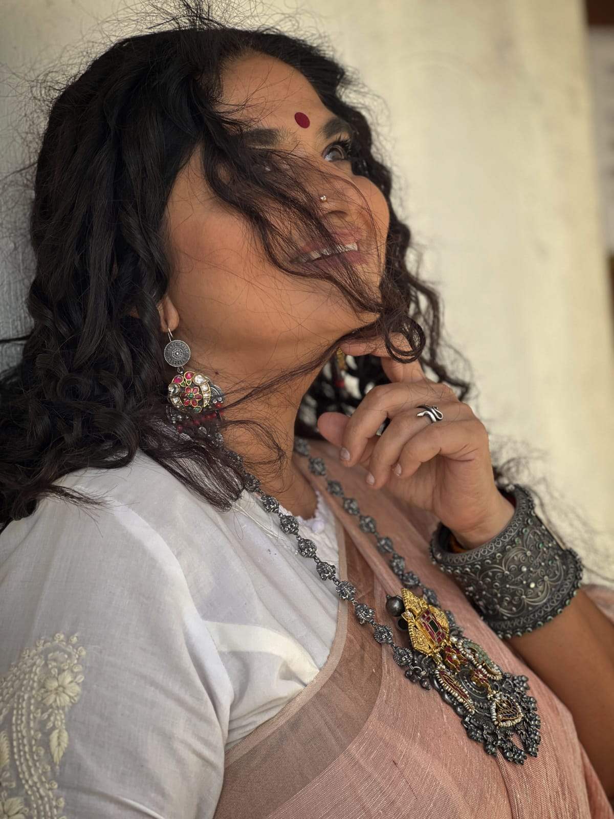 Handcrafted Silver Temple Necklace with earrings