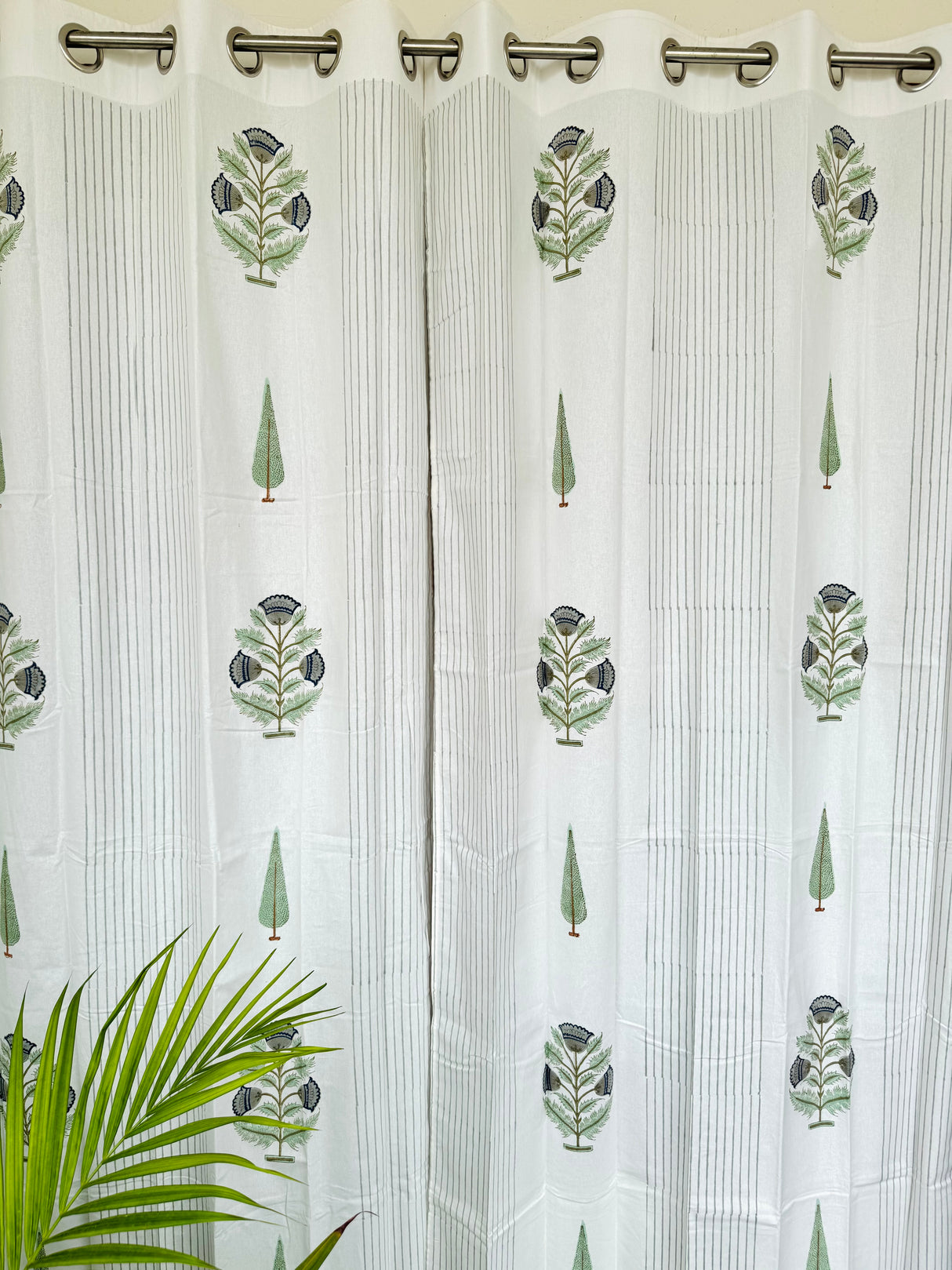 Blue Jaipuri Motifs Blockprint Cotton Curtain