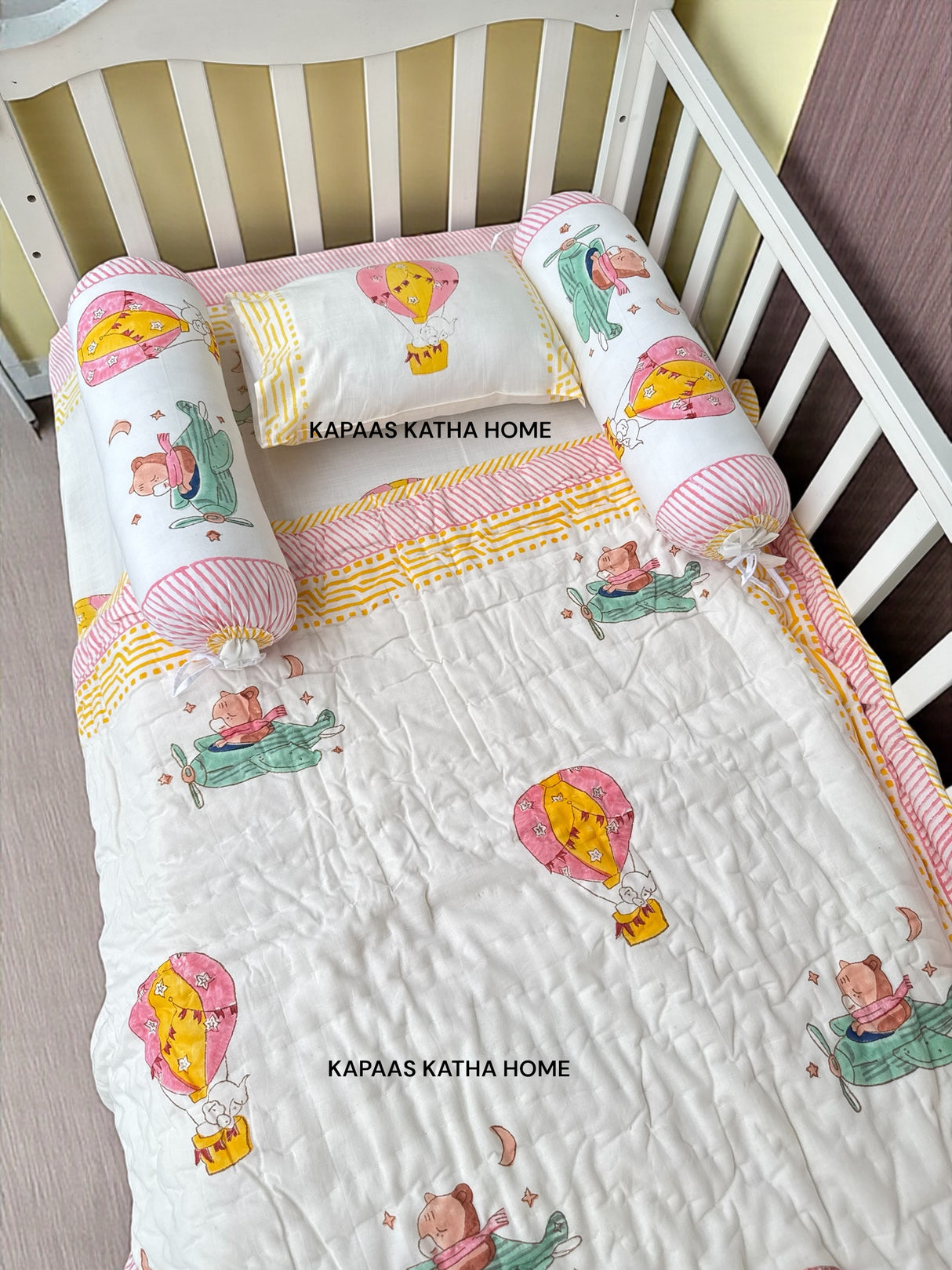 Hot Air Balloon- Baby Cot Bedding (cot sheet, quilt, pillow, bolsters)