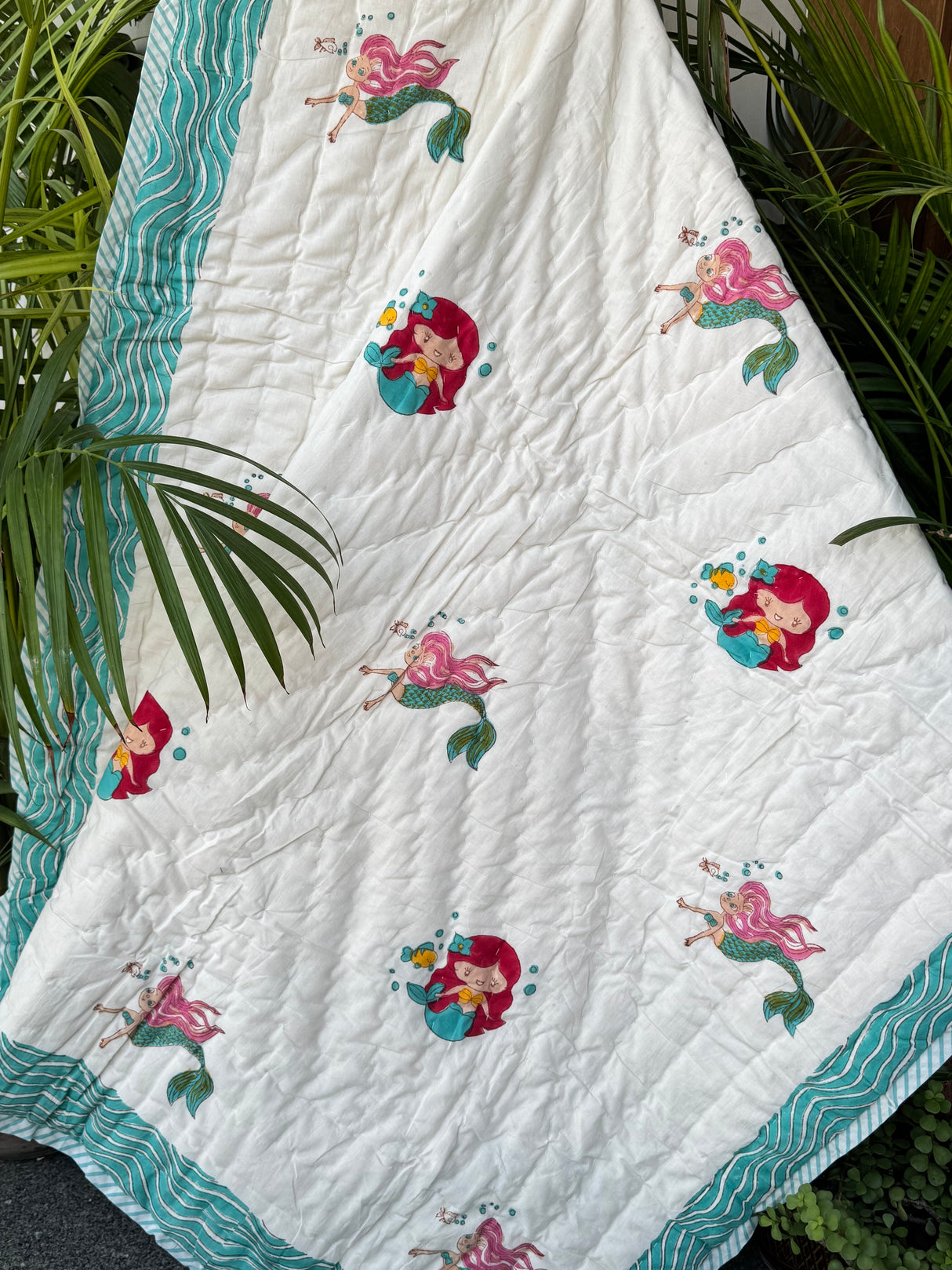 Mermaids Blockprint Kids Quilt