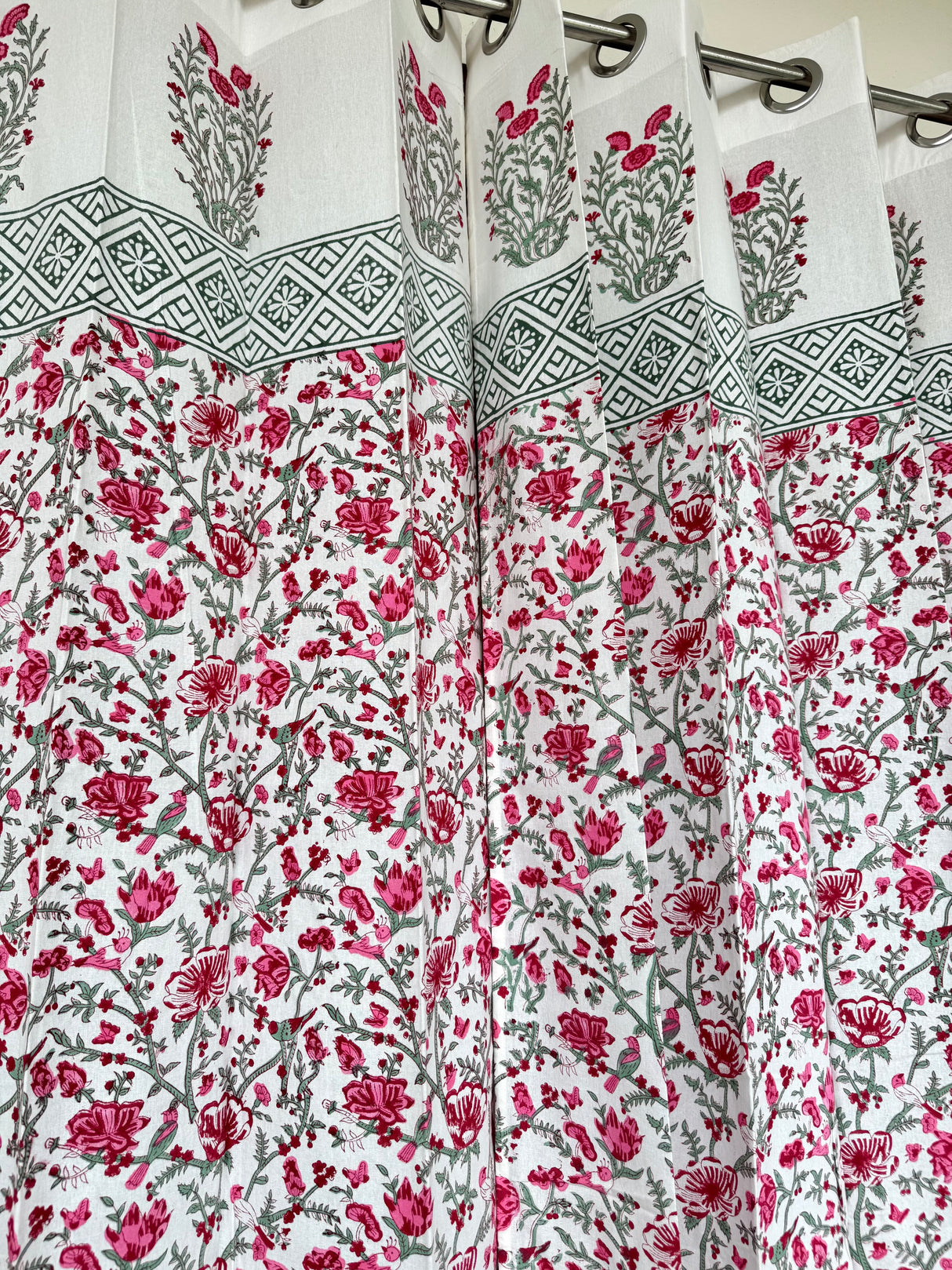 Pair of Pink Blockprint Cotton Curtain (Set of 2)