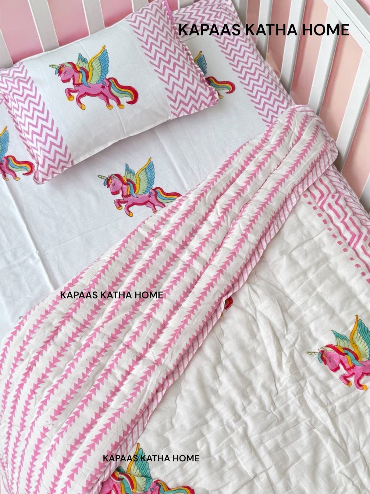 Unicorn- Baby Cot Bedding (cot sheet, quilt, pillowcase)