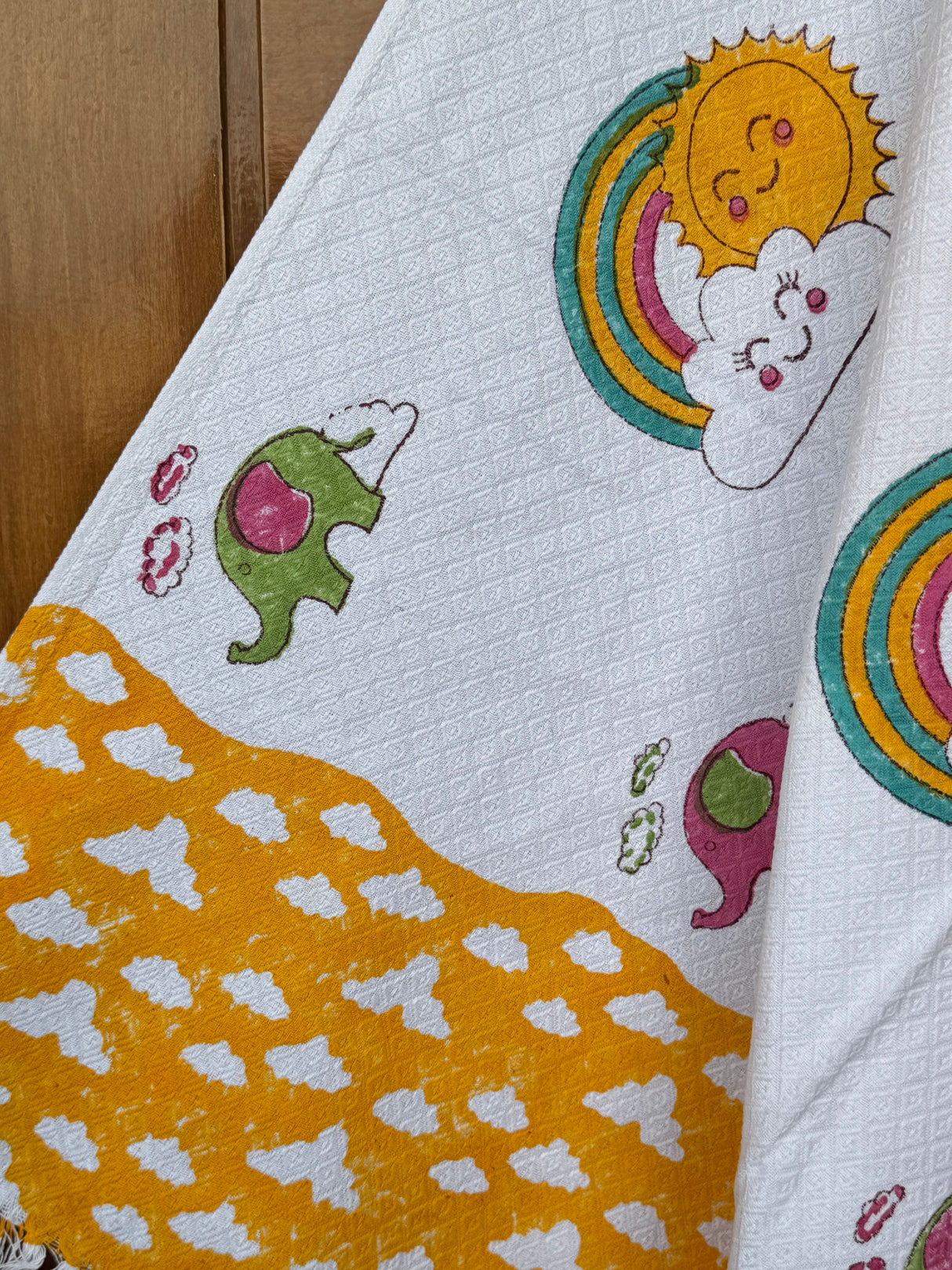 Yellow Sunshine Blockprint Kids Towel – Cotton Jacquard Weave