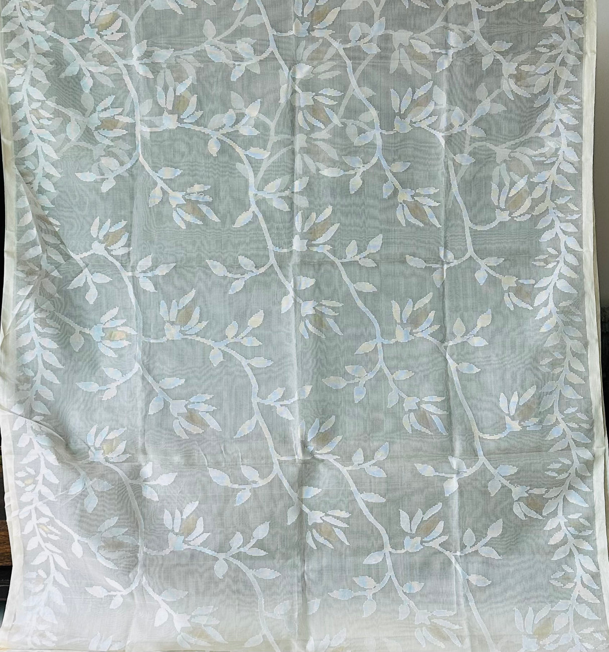 Super Exclusive Cream Colour Handloom Muslin Silk Saree with Jamdani weaving