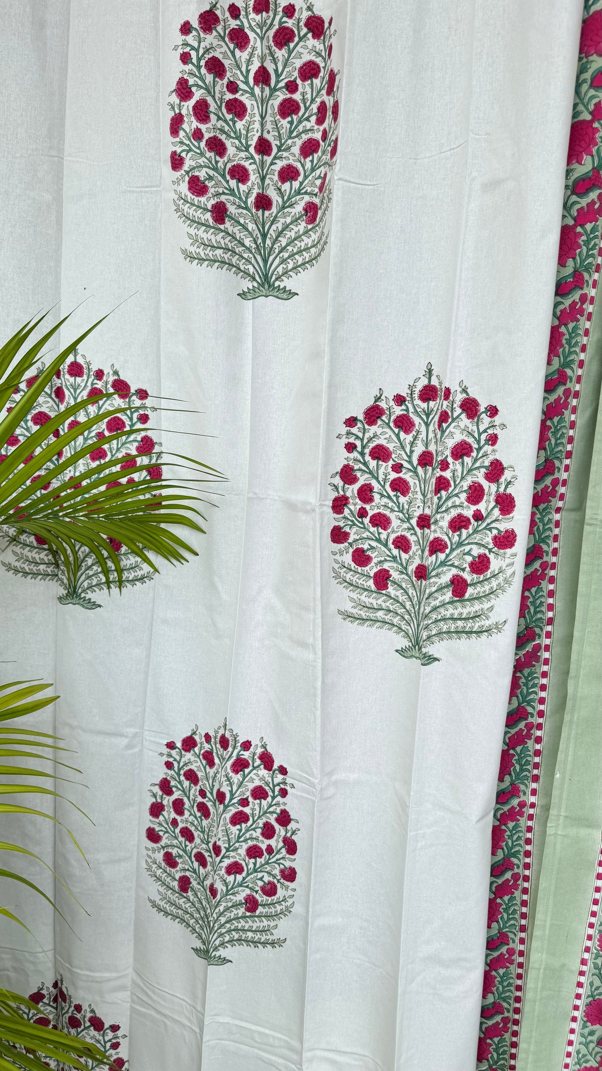 Pair of Pink Blockprint Cotton Curtain (Set of 2)