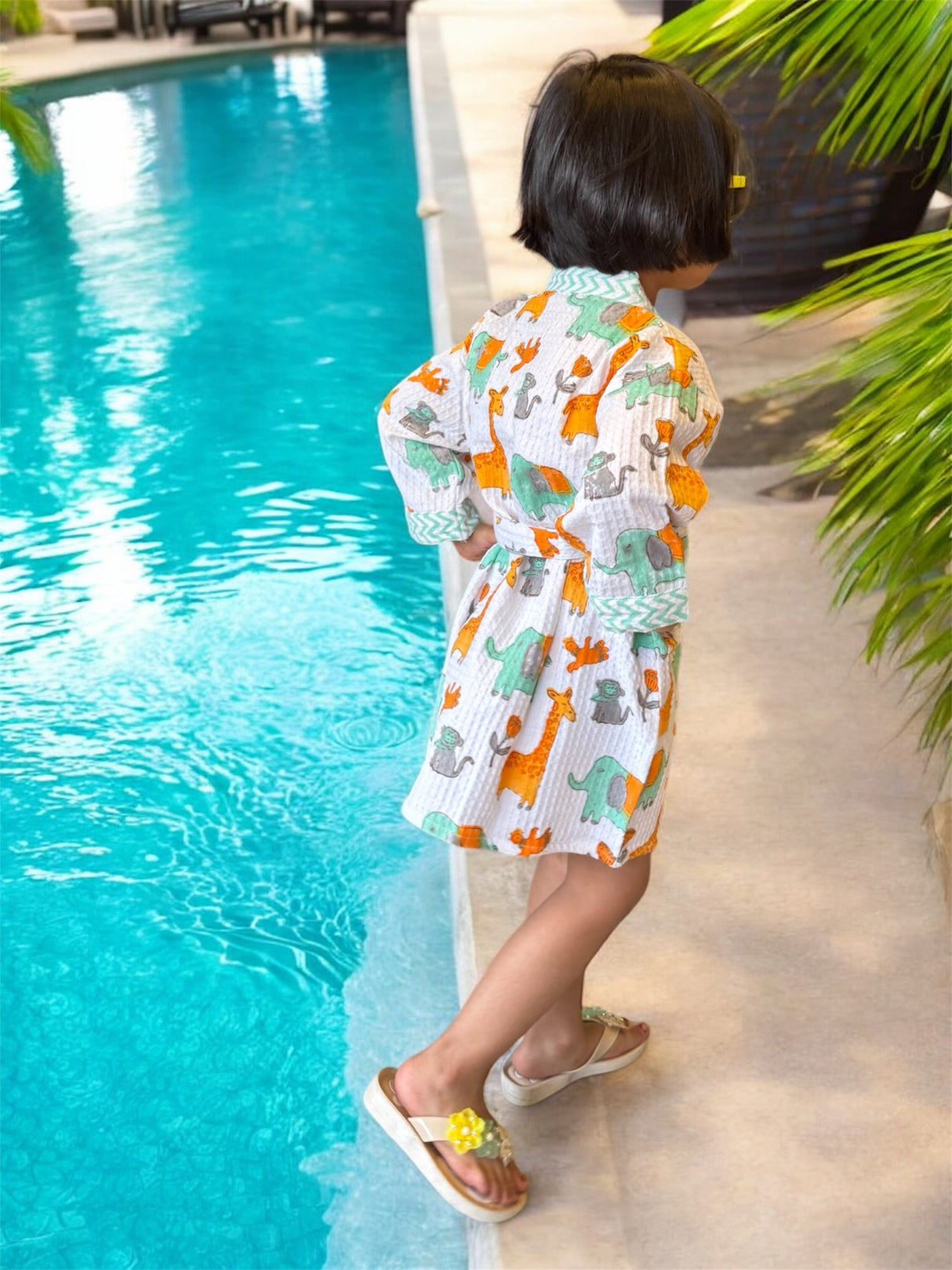 Jungle Kids Bathrobe-Cotton Waffle Blockprint