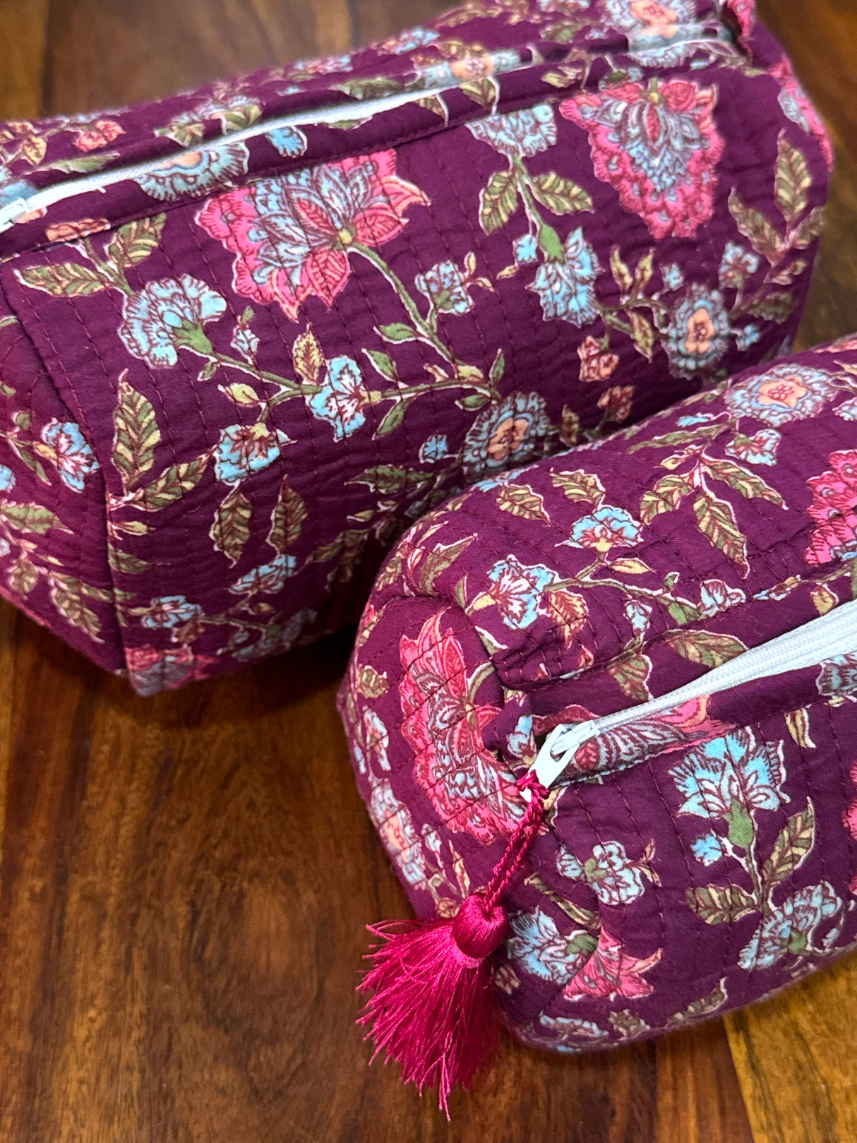 Purple Floral Set of 2 Pouches (medium and small)