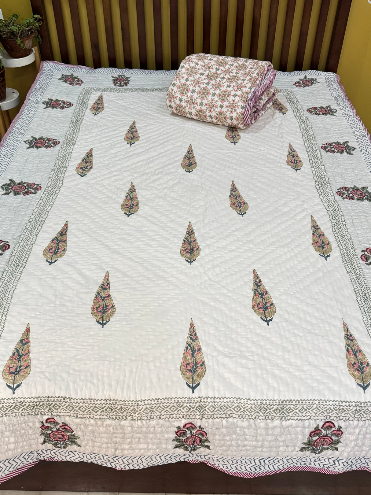 Blockprint Mulmul Reversible Quilt