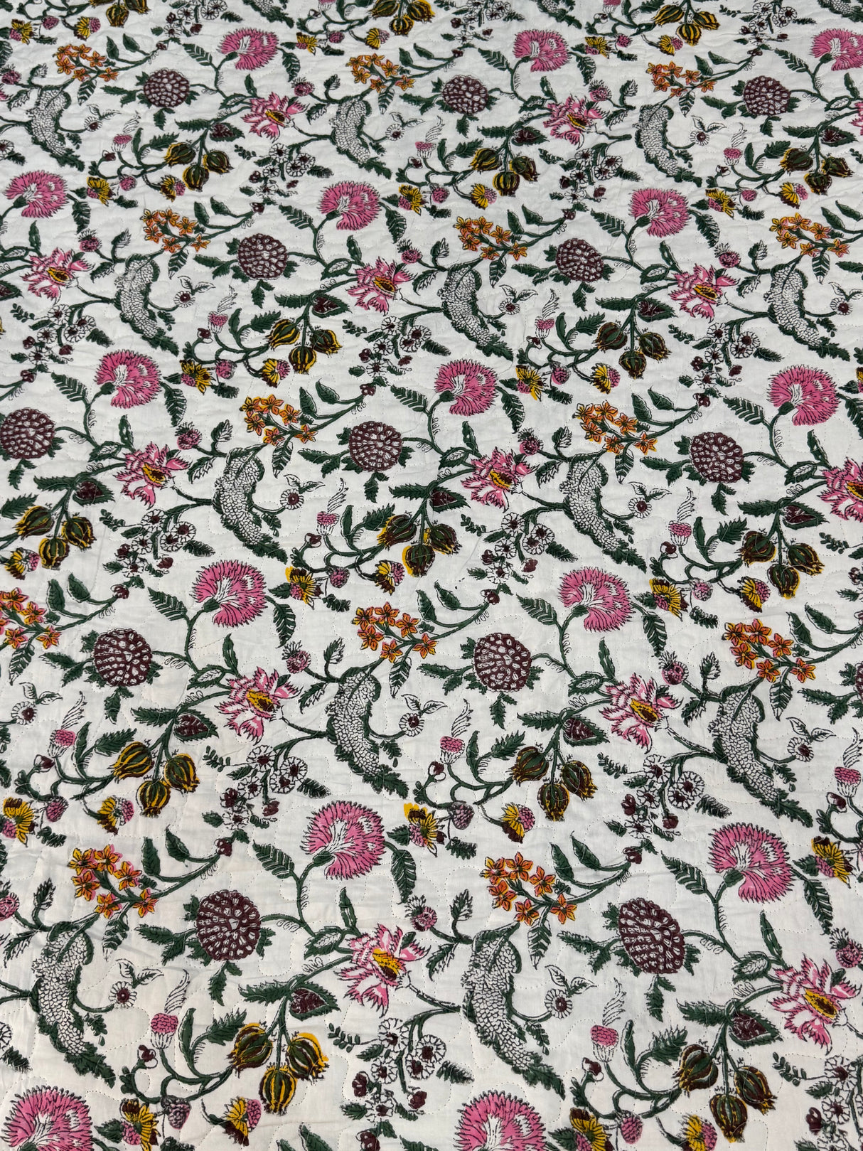 KING Size Quilted Blockprint REVERSIBLE Mulmul Bedcover (108*108 inches)