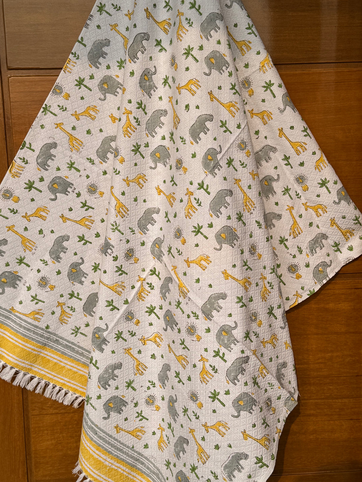 Elephants Giraffe Blockprint Kids Towel – Cotton Jacquard Weave