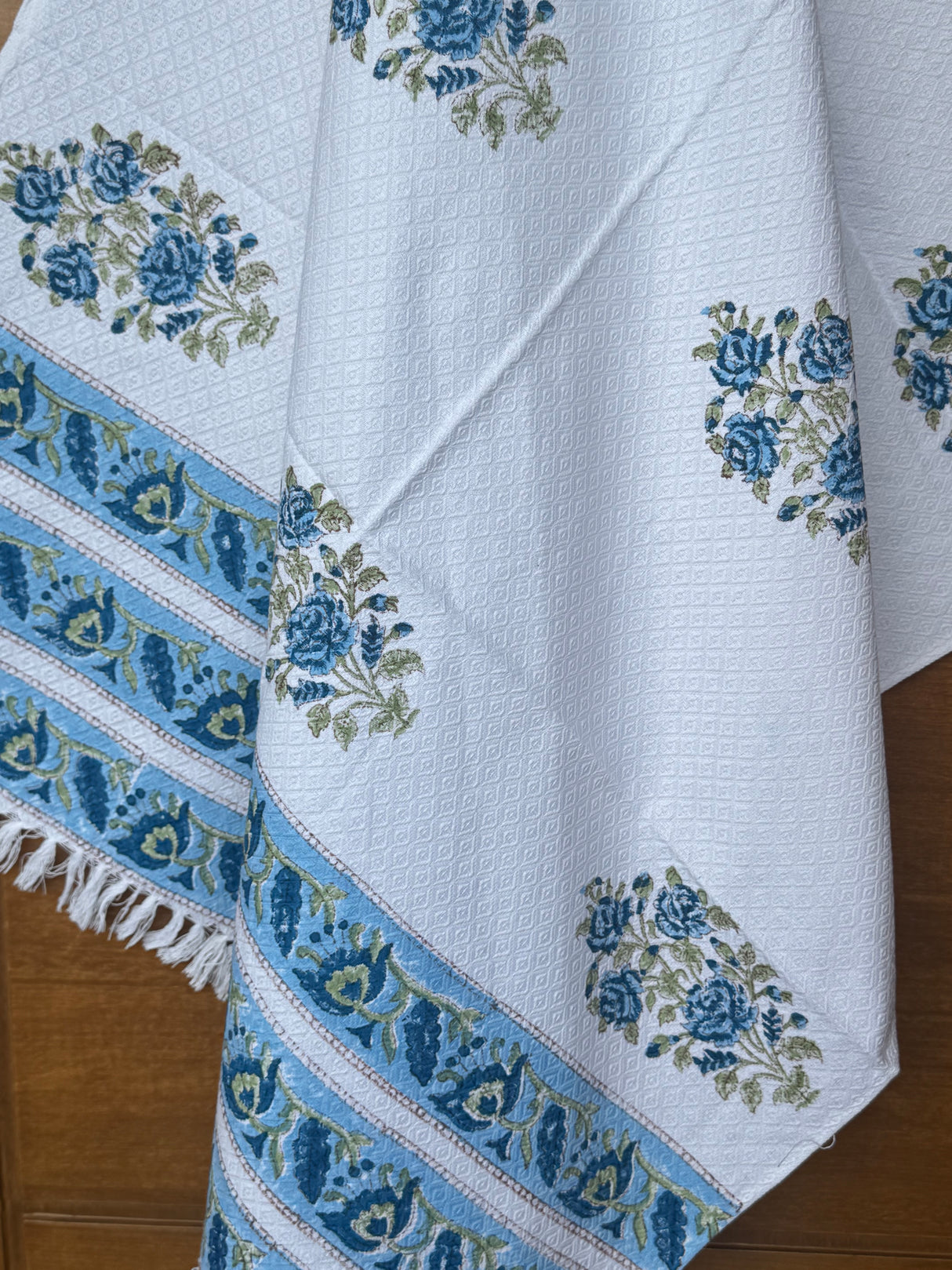 Blue Quick Dry Blockprint Soft Cotton Towel– Cotton Jacquard Weave