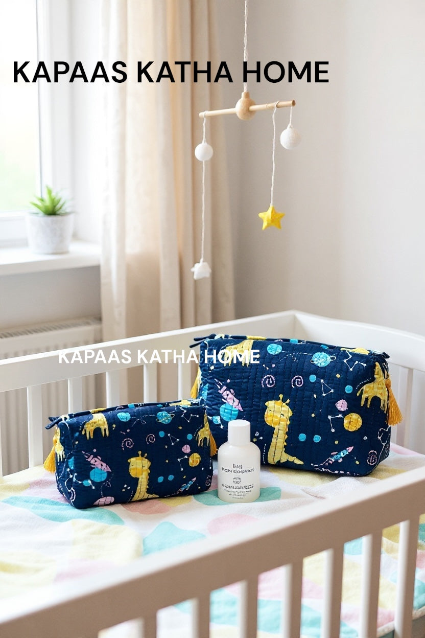 Blue Giraffe Set of 2 Pouches (medium and small)