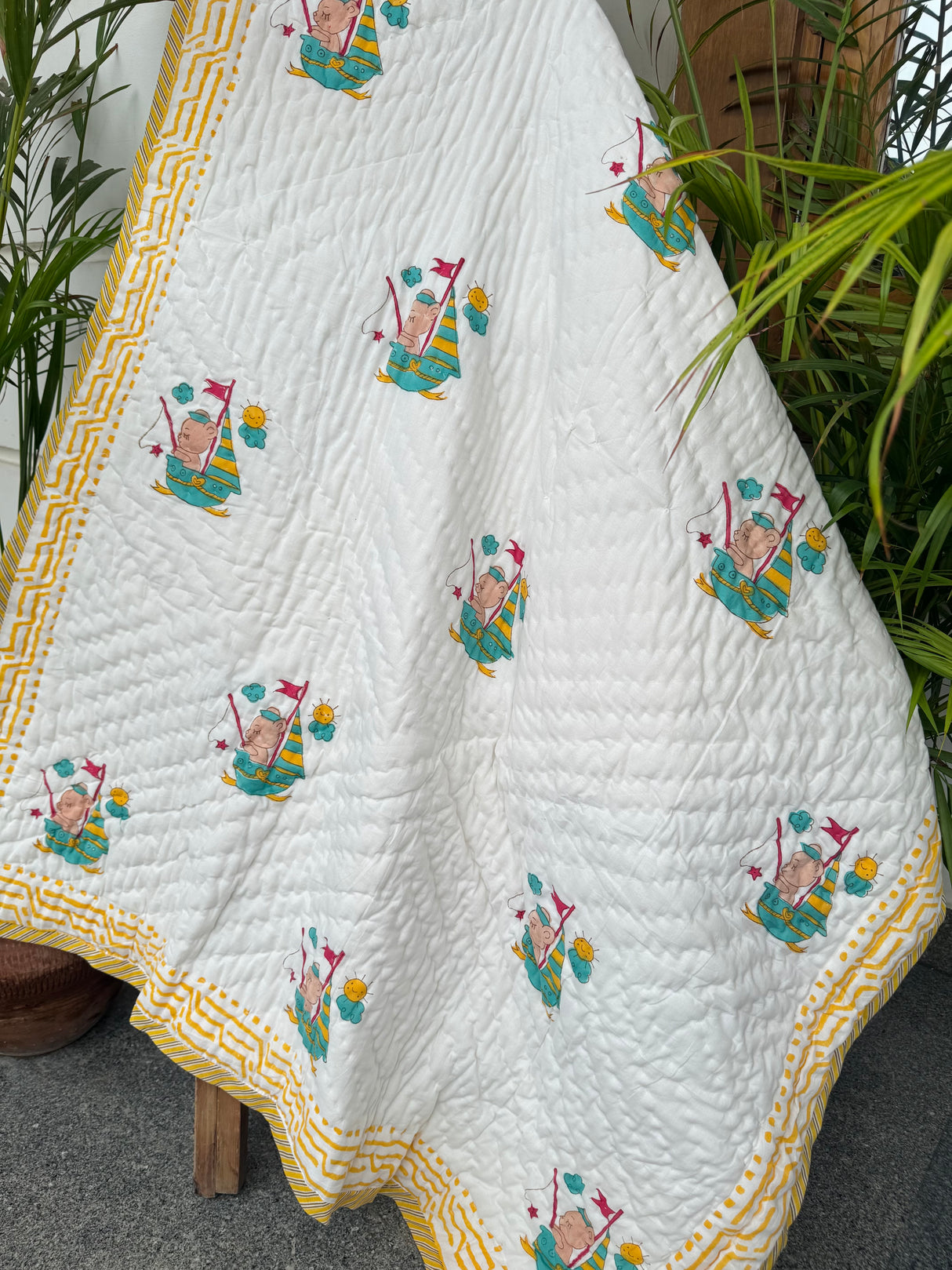 Fishing Blockprint Kids Quilt