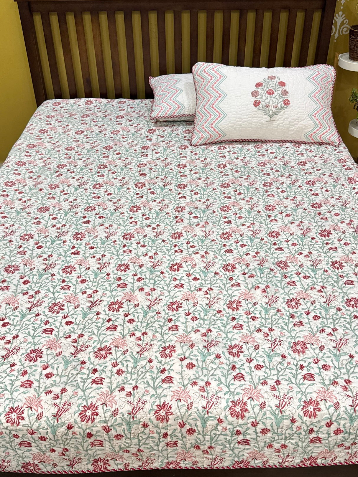 KING Size Quilted Blockprint REVERSIBLE Mulmul Bedcover (108*108 inches)