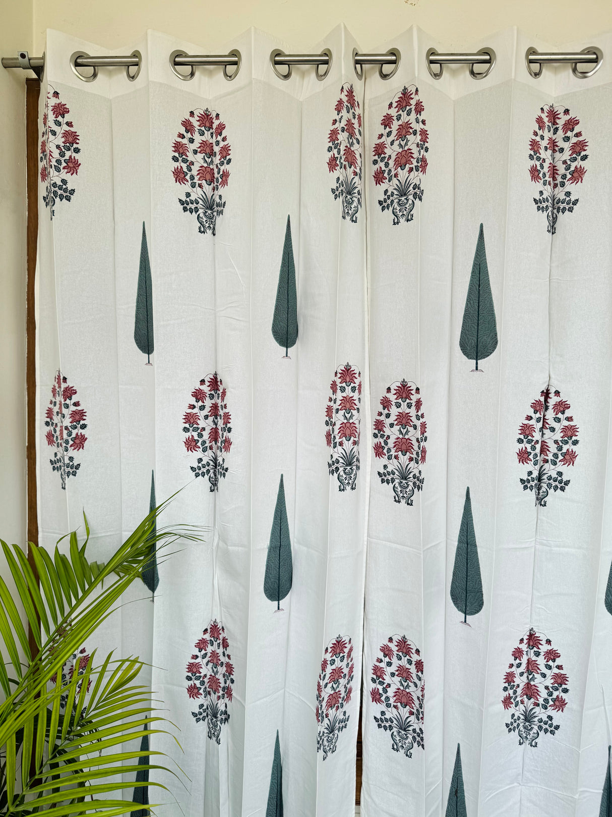 Pair of Pink Blockprint Cotton Curtain (Set of 2)