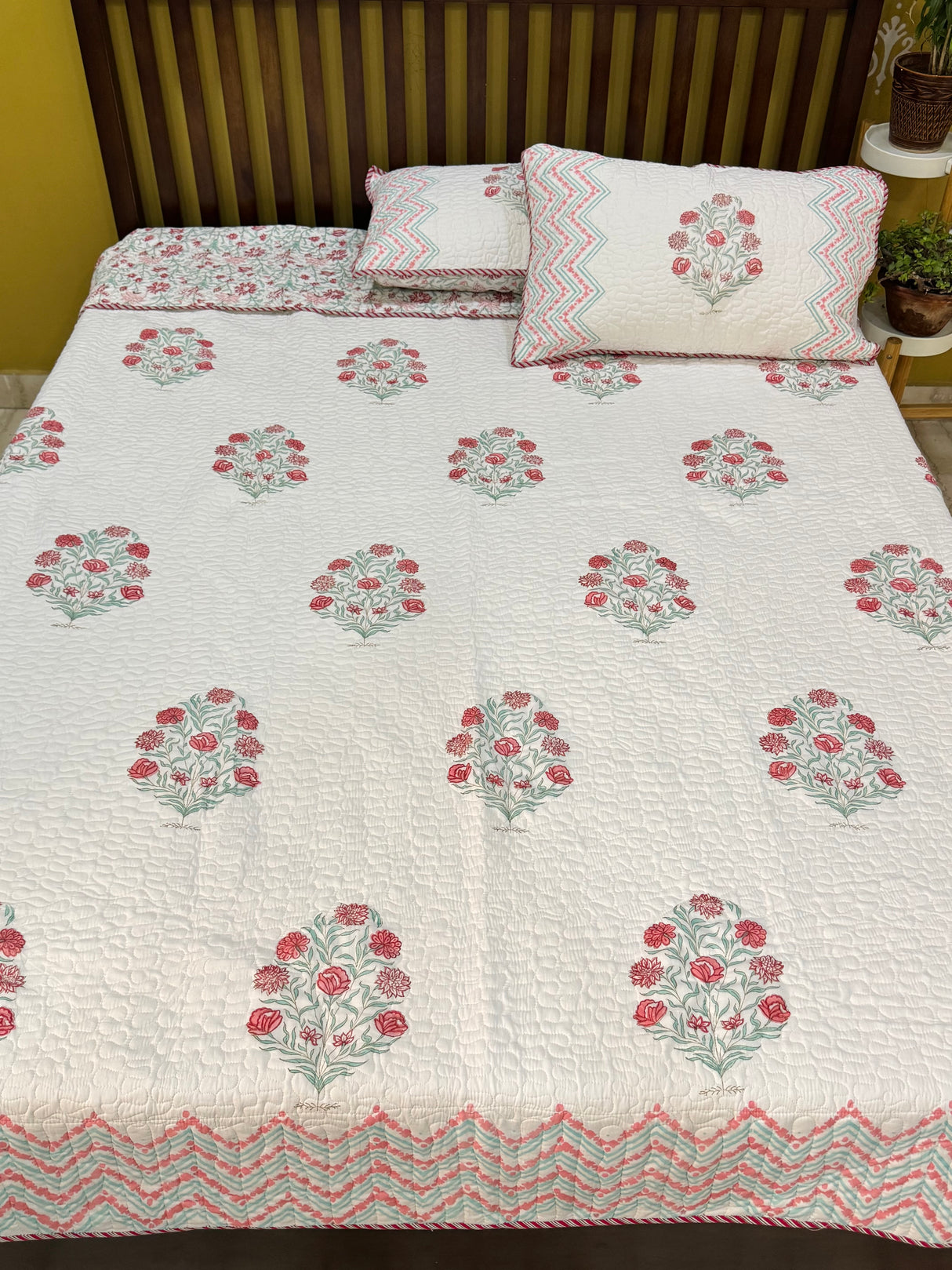 KING Size Quilted Blockprint REVERSIBLE Mulmul Bedcover (108*108 inches)