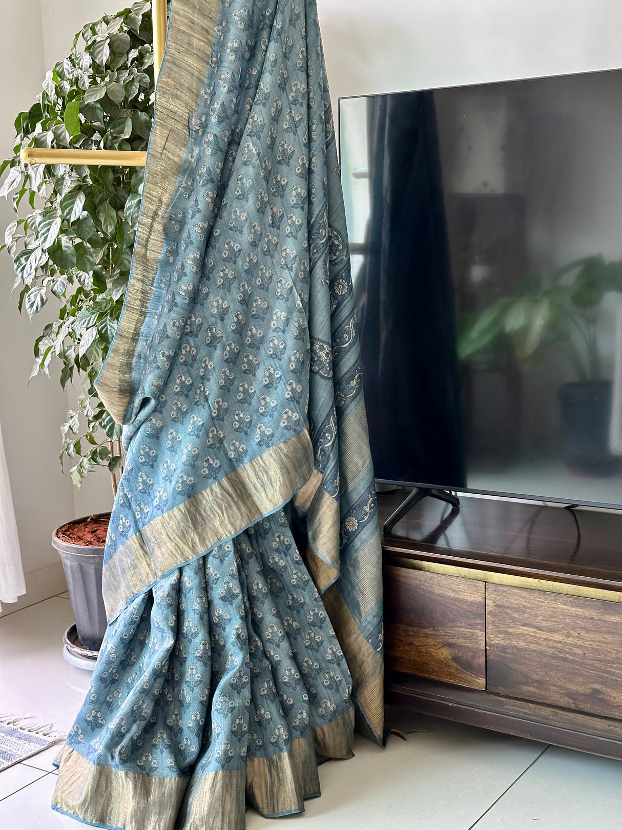 Handloom Tussar Silk Handblock Printed Saree