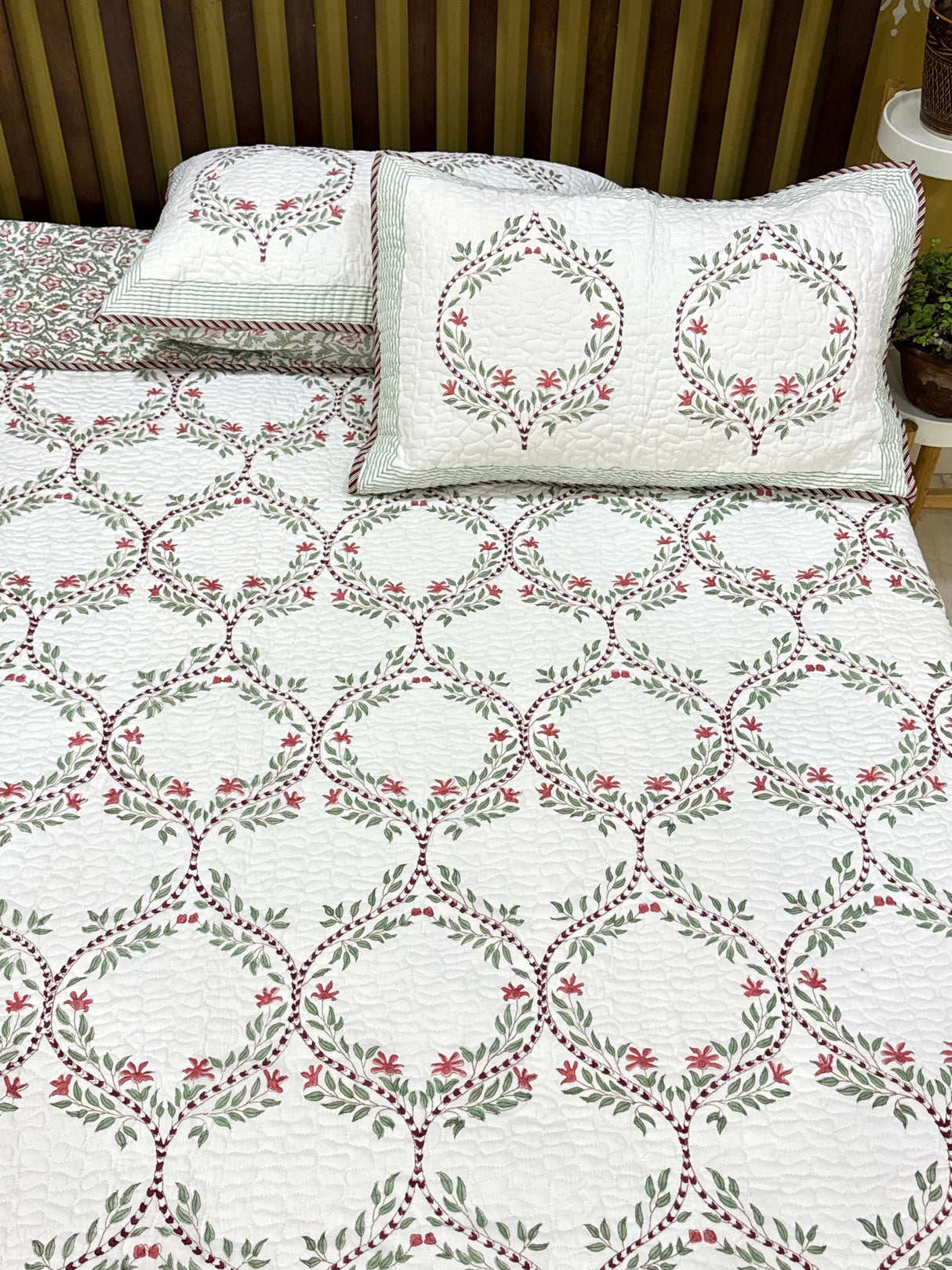 KING Size Quilted Blockprint REVERSIBLE Mulmul Bedcover (108*108 inches)