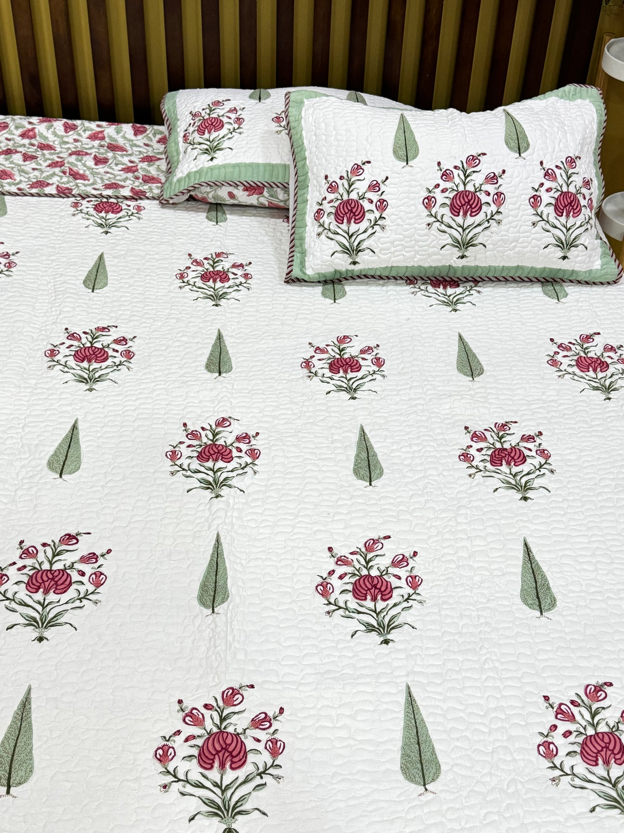 KING Size Quilted Blockprint REVERSIBLE Mulmul Bedcover (108*108 inches)