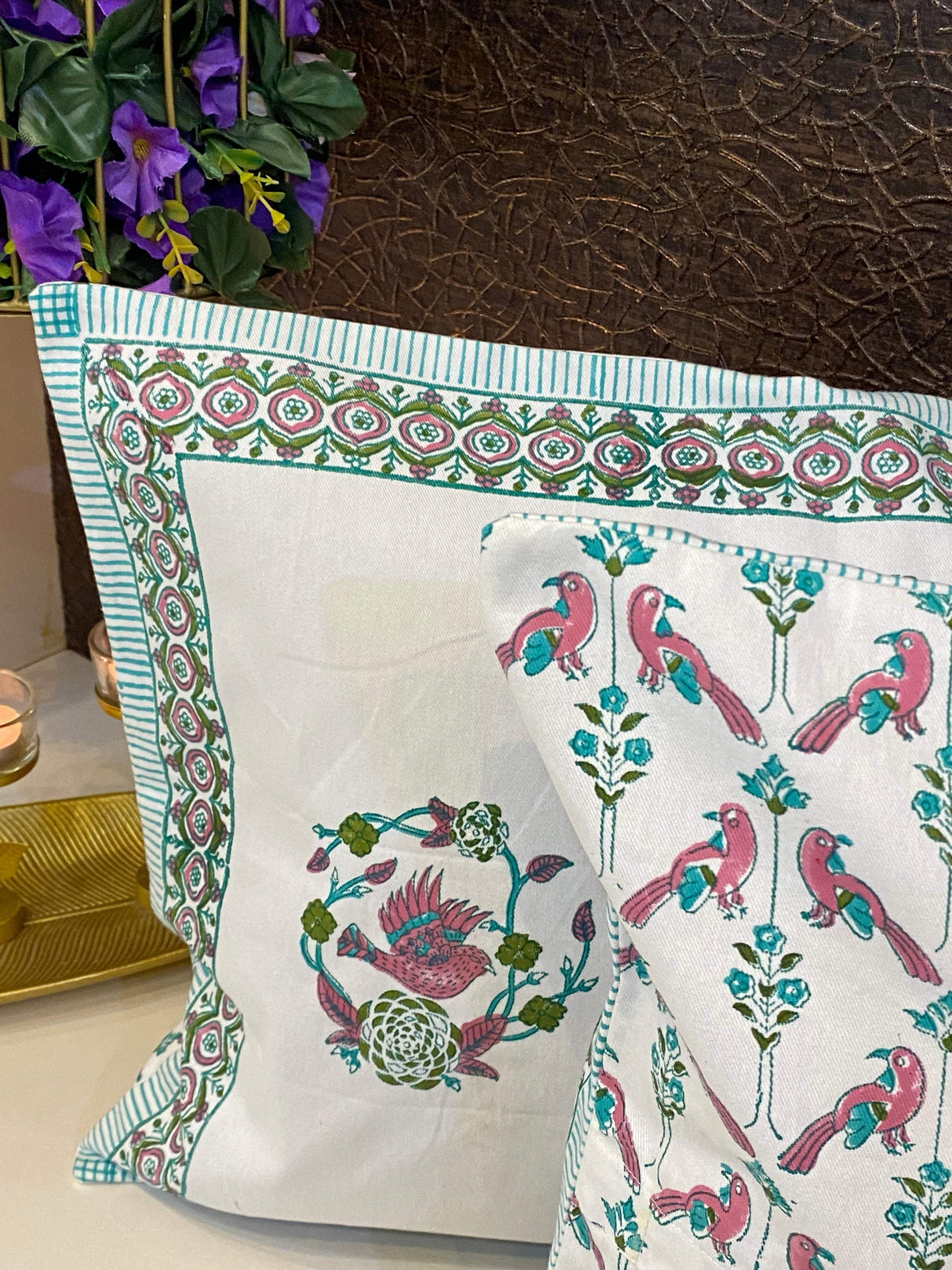 Pair of Handblock Printed Cushion Covers- 16*16 inches