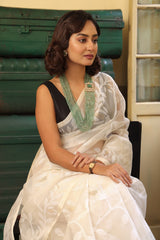 Super Exclusive Cream Colour Handloom Muslin Silk Saree with Jamdani weaving