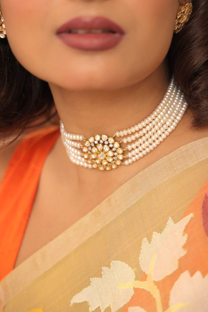 Handcrafted 92.5 Silver Moissanite Choker with Earrings