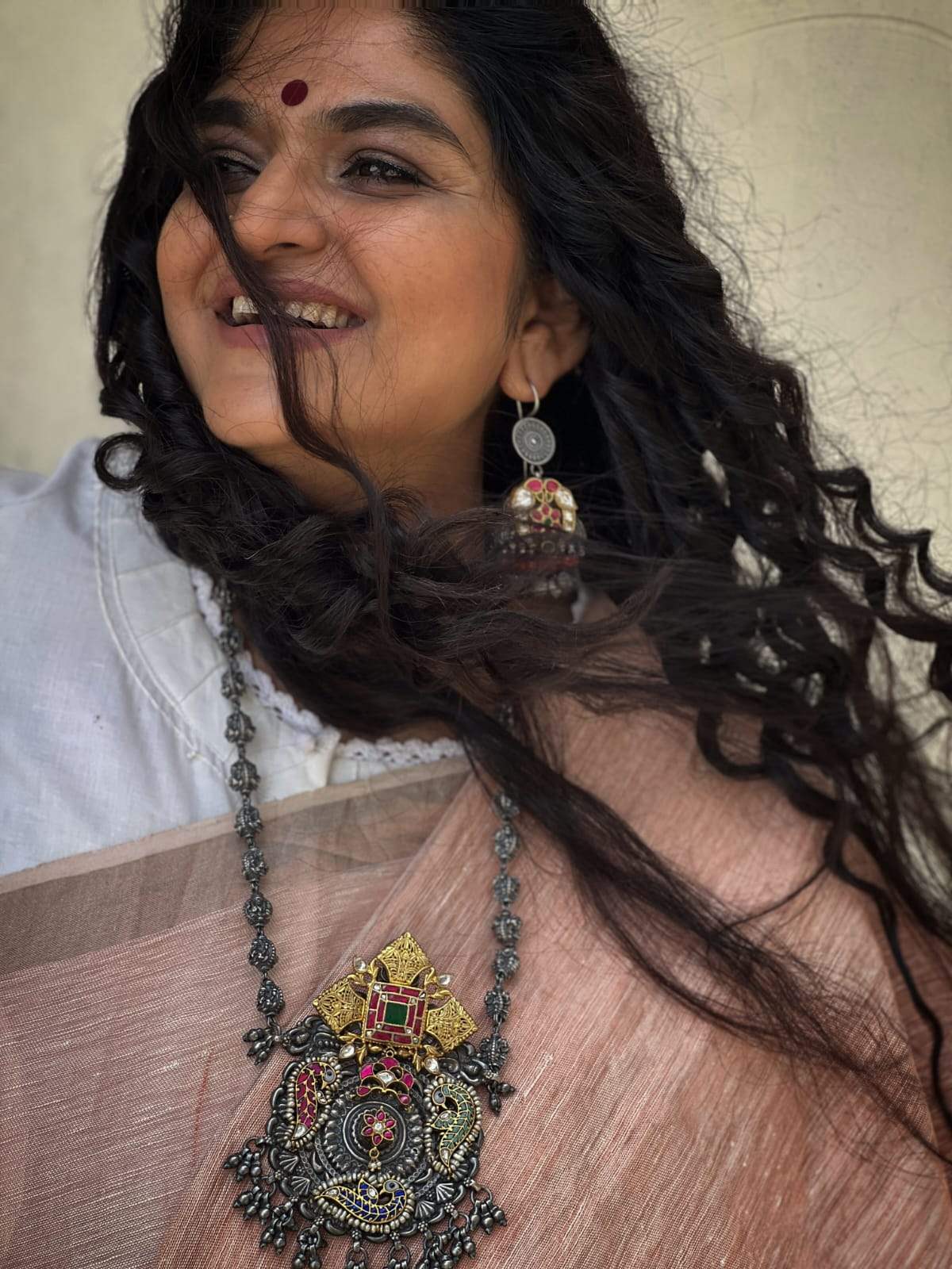 Handcrafted Silver Temple Necklace with earrings