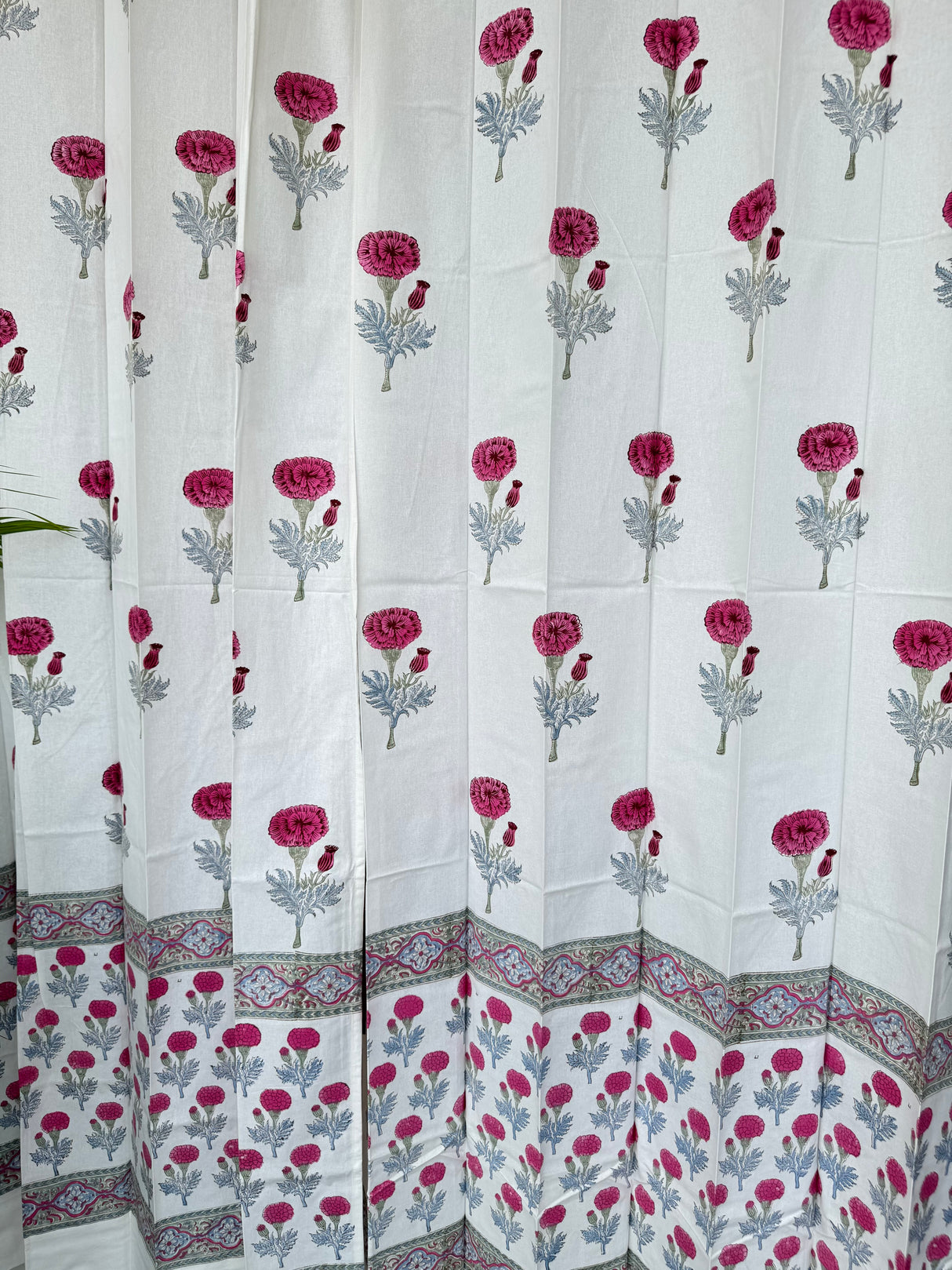 Pair of Pink Blockprint Cotton Curtain (Set of 2)