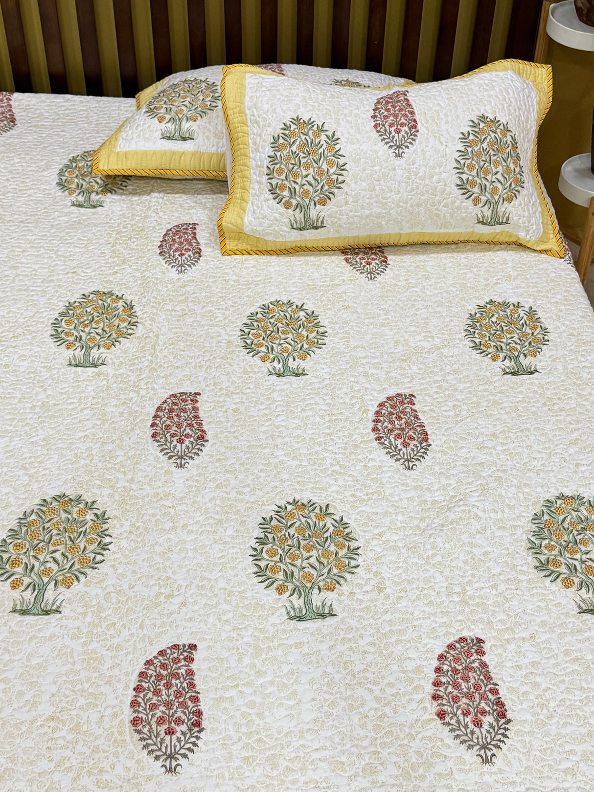 KING Size Quilted Blockprint REVERSIBLE Mulmul Bedcover (108*108 inches)